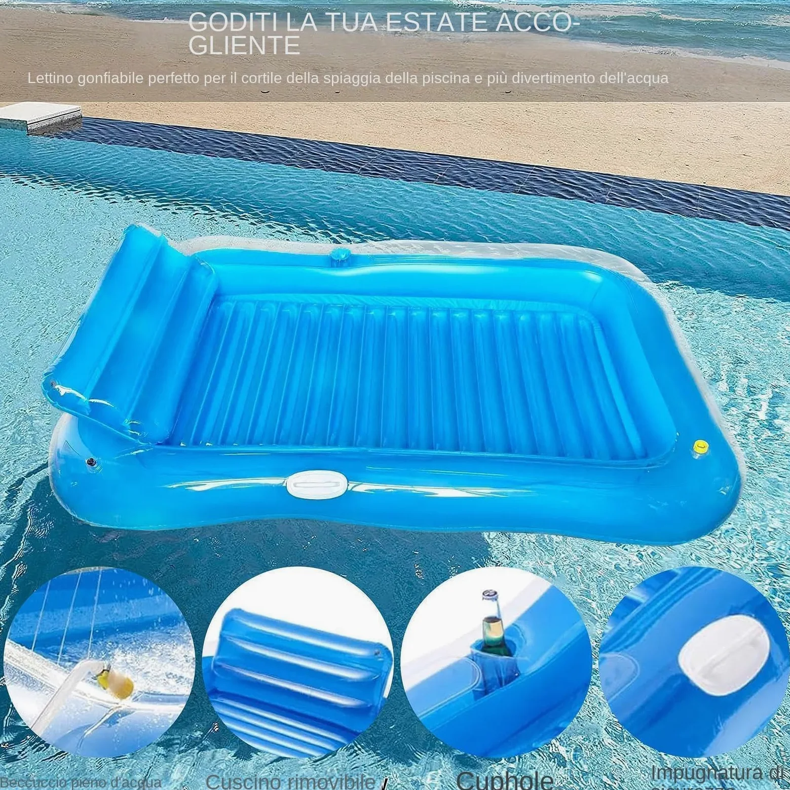 Adult Pool Floats Blow up Floating Rafts with Cup Holder | Extra Large Size (70.87x47.24 in / 180x120 cm), Heavy-Duty PVC (2400g), Integrated Drink Holder, Foldable for Beach, Lake