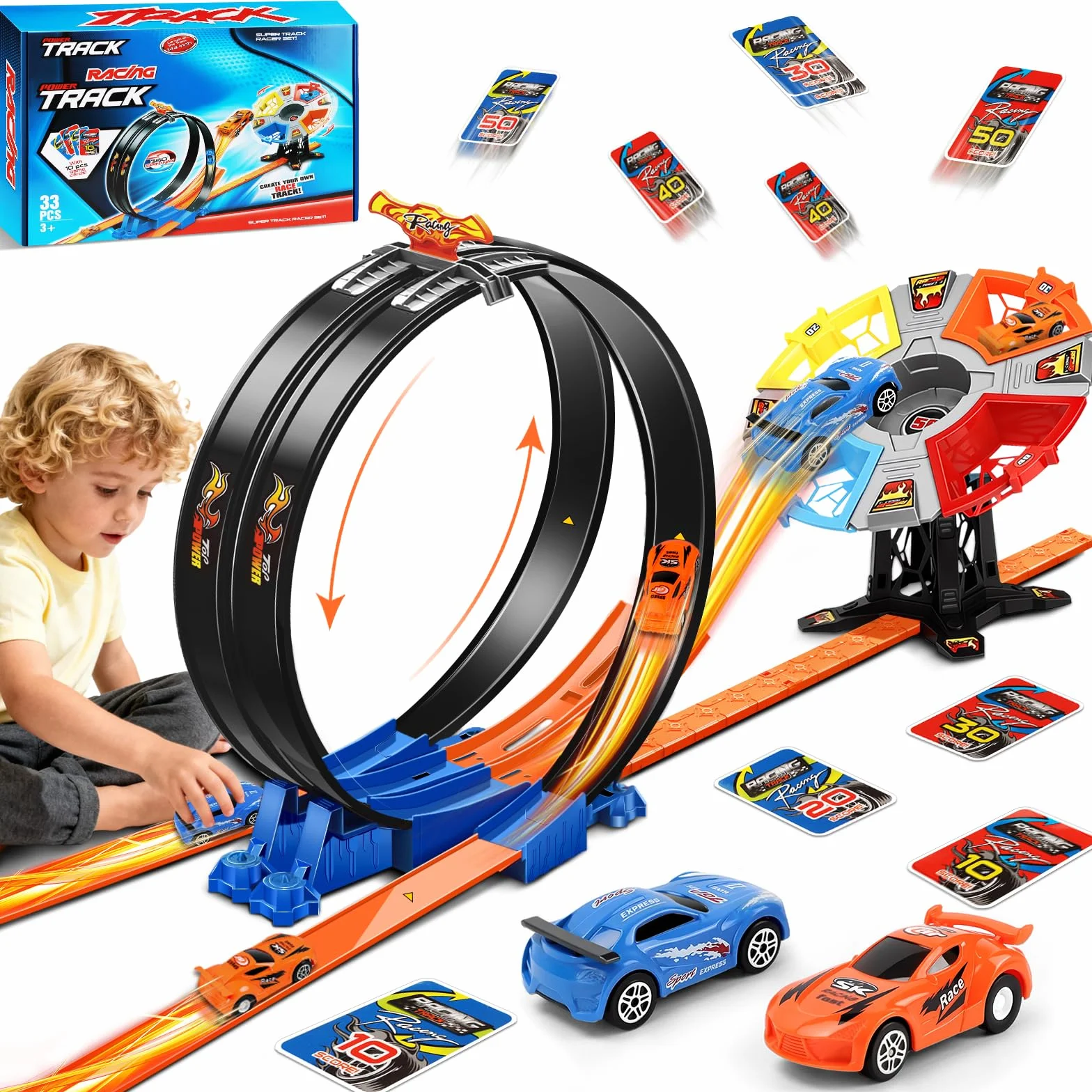 Charmofun Pista de Carreras, Circuito Coches Niños, Pista en Bucle de Coches, Juguete de Coche Regalo para Niños de 3, 4, 5, 6+ Años