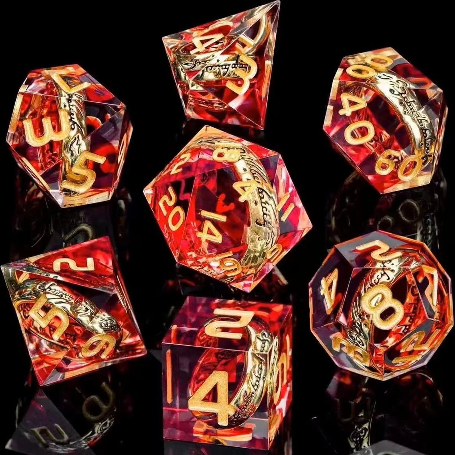 Elifel DND Dados de rol Señor de los Anillos Juego Dado Poliédrico y de rol Borde Afilado de Resina Dados D&D 7 Piezas para Mazmorras y Dragones Pathfinder RPG MTG D4 D6 D8 D10 D12 D20 D%