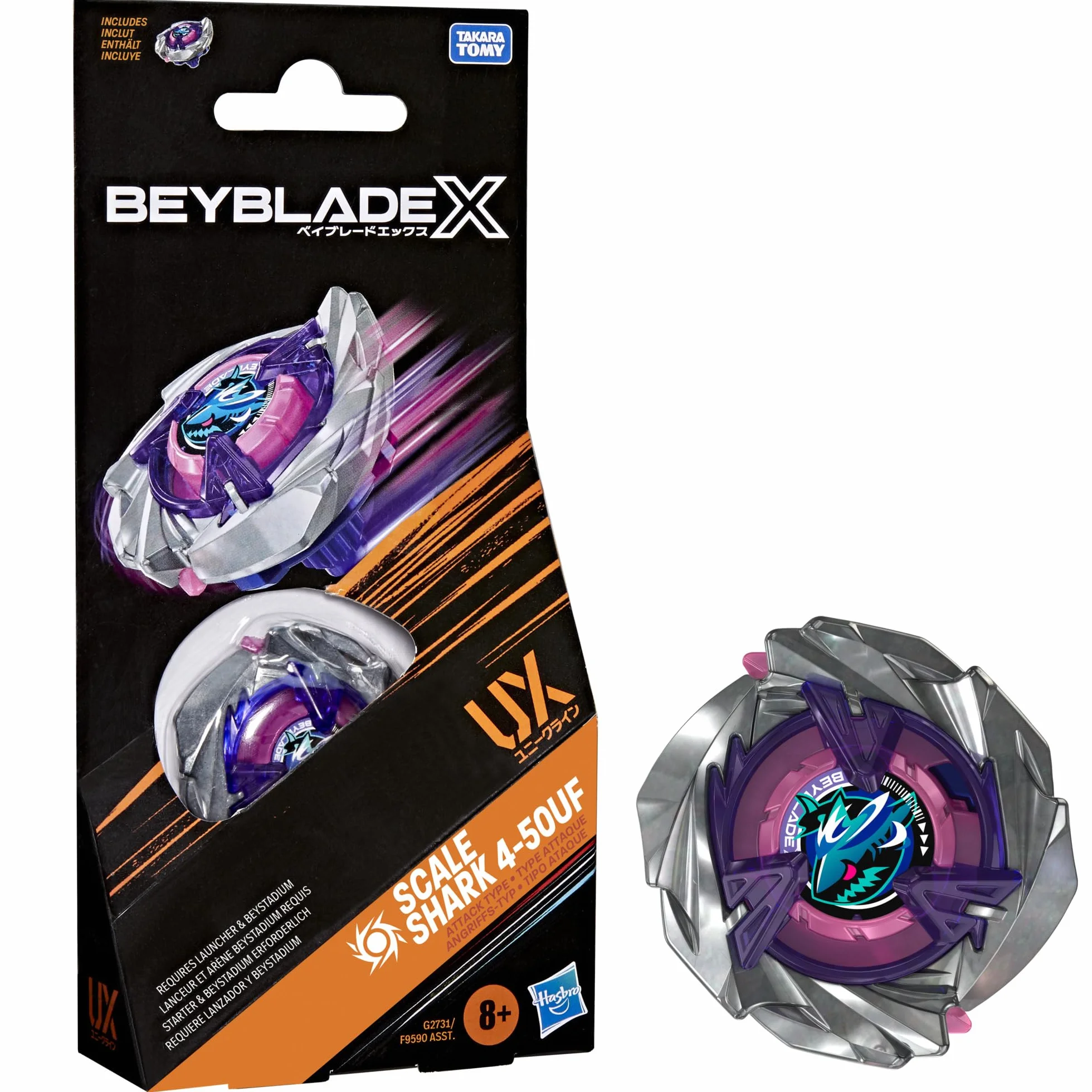 Beyblade X Scale Shark 4-50UF Kit de Refuerzo Top Takara Tomy Tipo Ataque