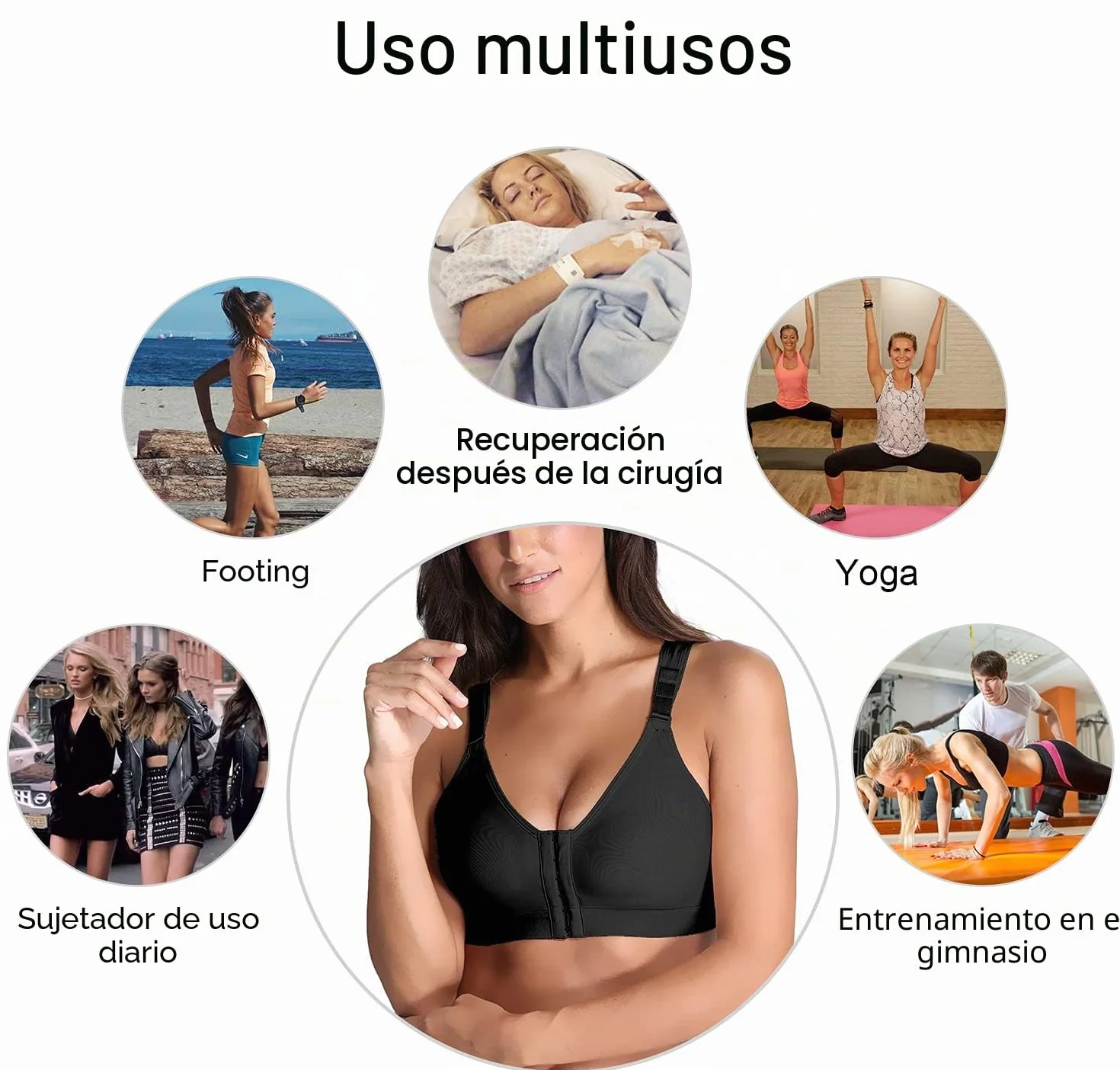 Sujetador Deportivo Mujer Postoperatorio Pecho Cierre Delantero Sin Aros