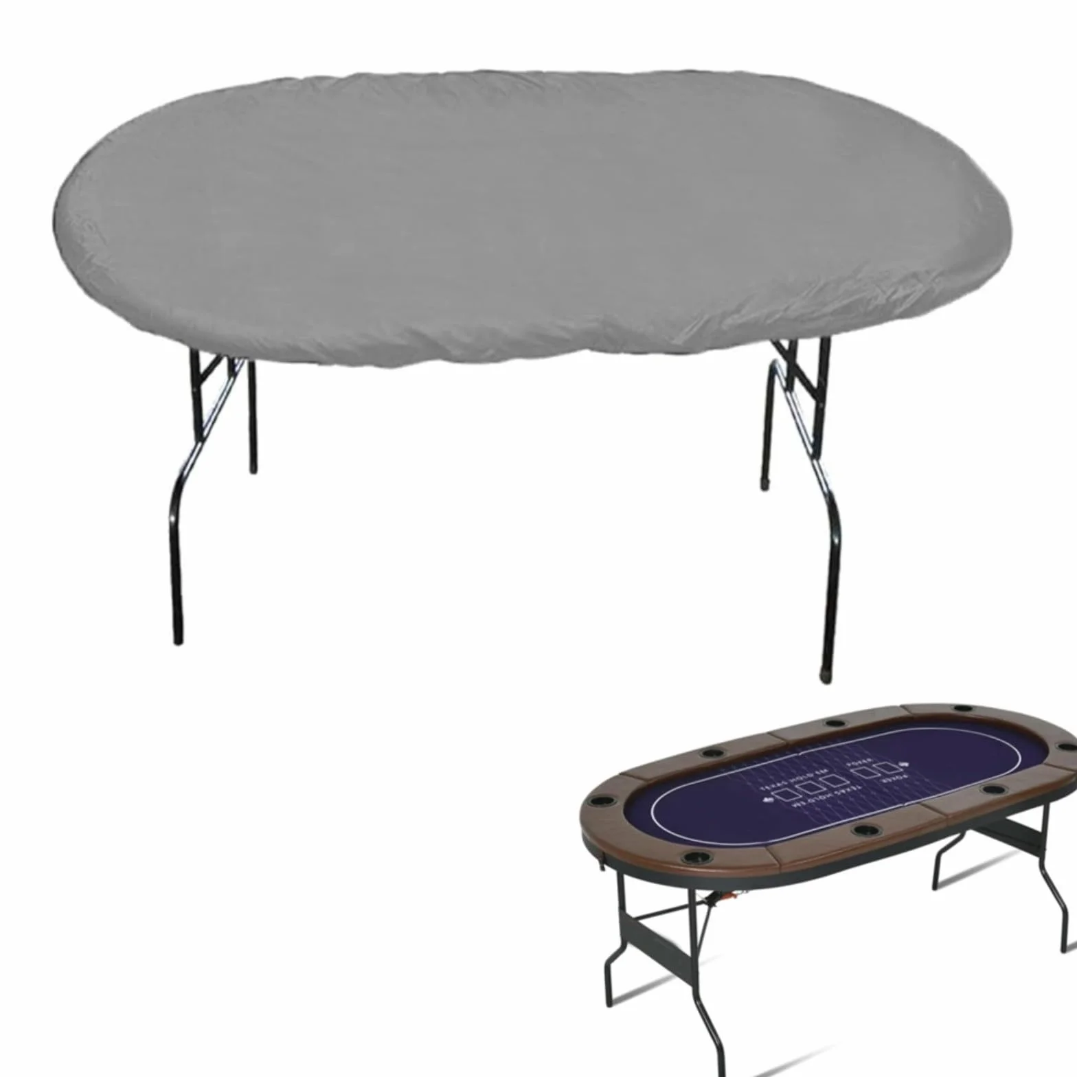 HpLive Cubierta De Mesa De Poker Ovalada Para Poker De Tela Oxford 420D, Funda Protectora Impermeable Para Mesas De Juego 244 X 122 CM(Gris)