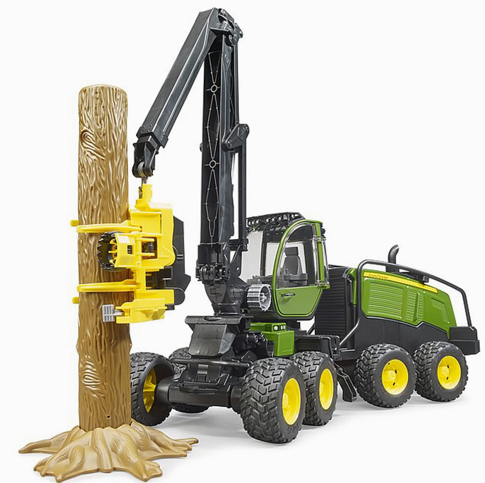 bruder 02135 - Cosechadora John Deere 1270G con 1 tronco de árbol - 1:16 Vehículo, Granja, Bosque, Silvicultura, Tractor, Tractor agrícola, Bulldog, Transporte de madera, Juguete