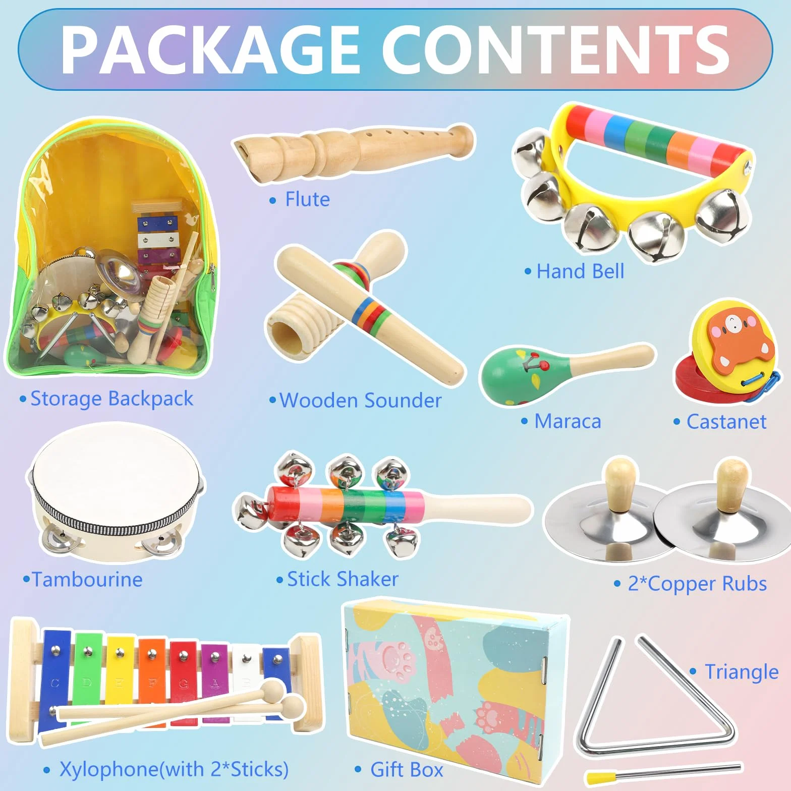 Instrumentos Musicales para bebés, Juguetes Montessori, Instrumentos Musicales de Percusión de Madera de Colores del Arcoíris con Bolsa de Almacenamiento Transparente