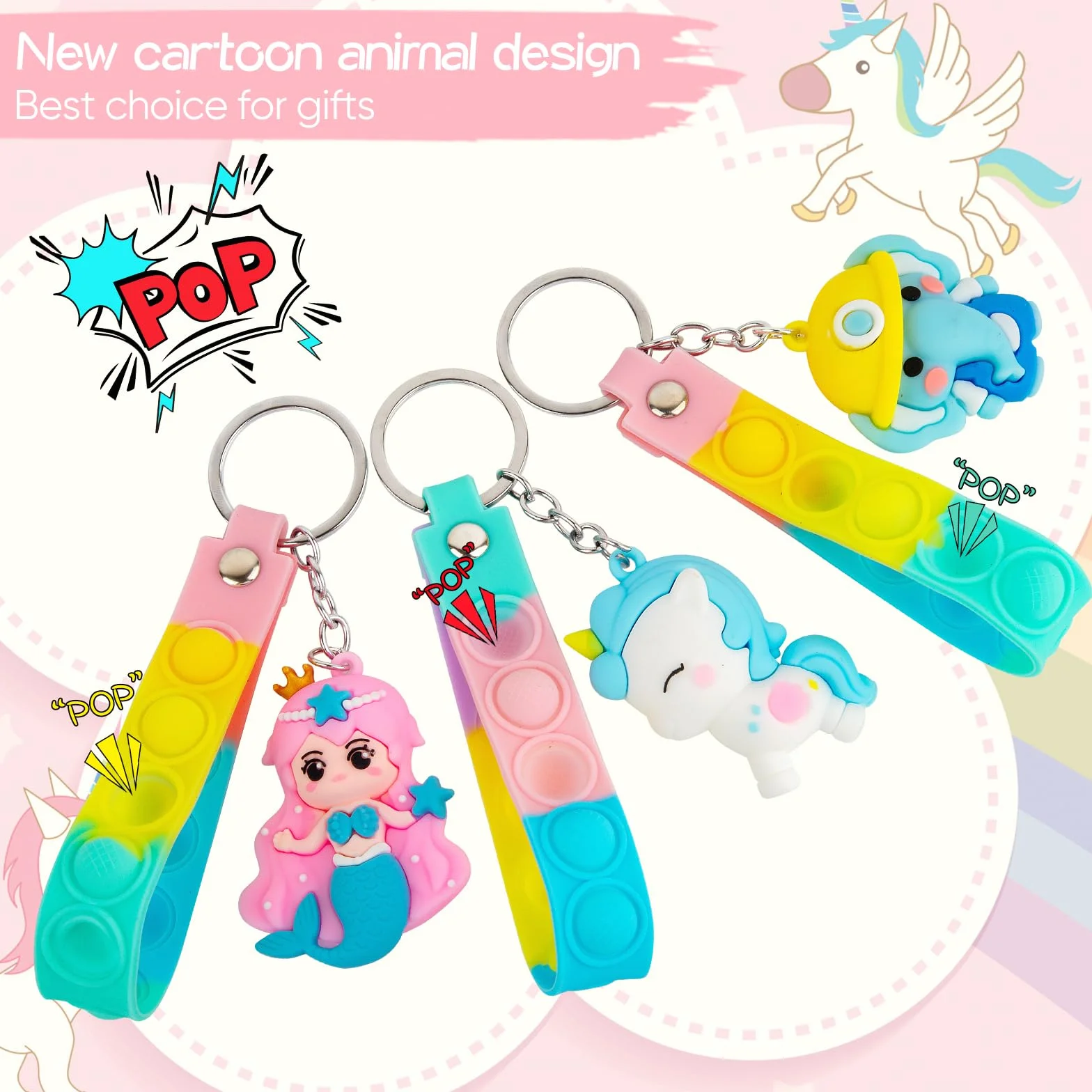 Pop It Fidget Toy con Llaveros de Animales, Regalos Cumpleaños Niños Colegio