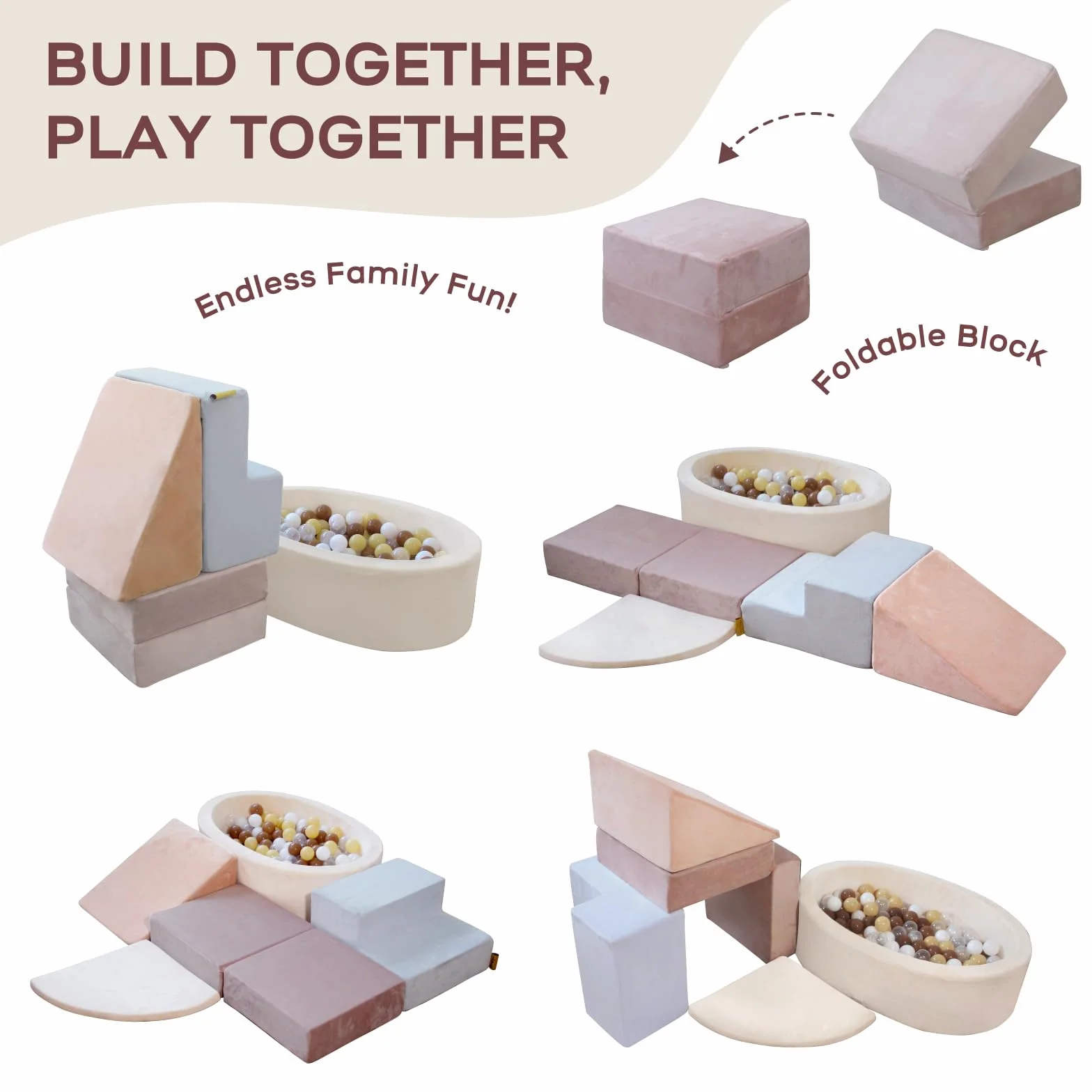 BanaSuper Bloques de Espuma para Niños con Piscina de Bolas, Juguete Montessori, Gimnasio Interior para Bebés, Azul Rosa