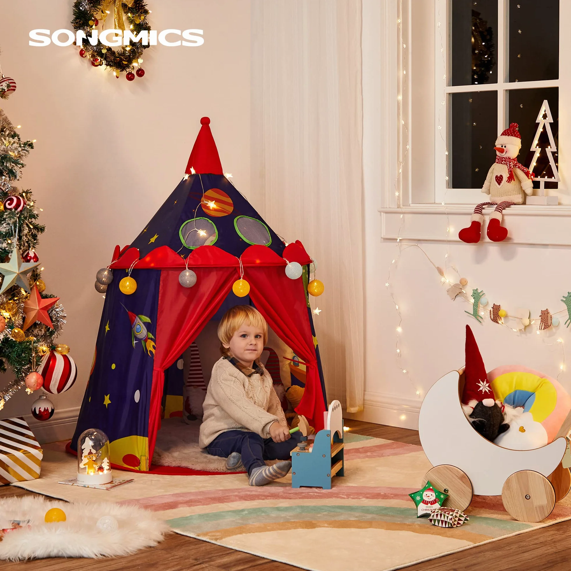 SONGMICS Tienda de Campaña Infantil, Carpa Infantil Plegable, Casa de Juegos para Interiores y Exteriores, Pop-up Portátil, Tienda con Bolsa de Transporte, Regalo para Niños, Azul LPT01BU