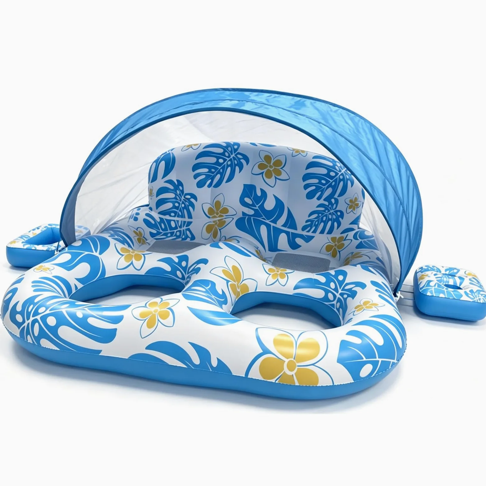 Flotadores Inflables para Adultos con Respaldo y reposabrazos Colchoneta Hinchable Piscina de PVC Plegable con Parasol Cubierta Inferior de Malla Ideales para Diversión Descanso