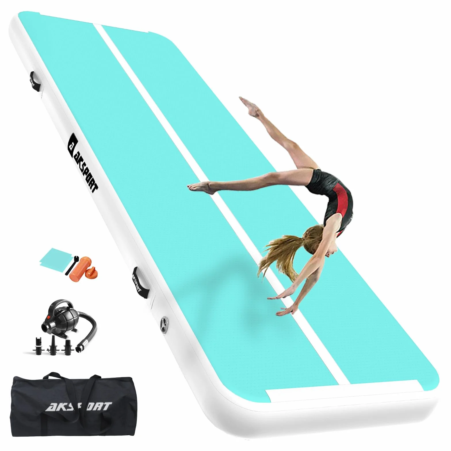 AKSPORT Esterilla hinchable de aire para tumbling 3/4/5/6 m 10/20 cm alto con bomba