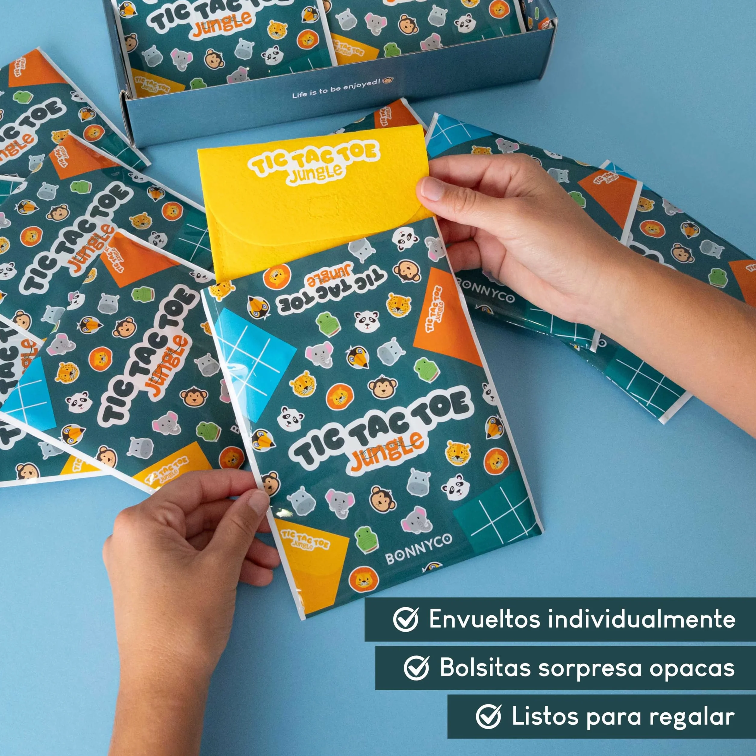 BONNYCO Tres en Raya Niños Animales, Pack 16 Regalos Cumpleaños Colegio, Mini Juegos 3 en Raya