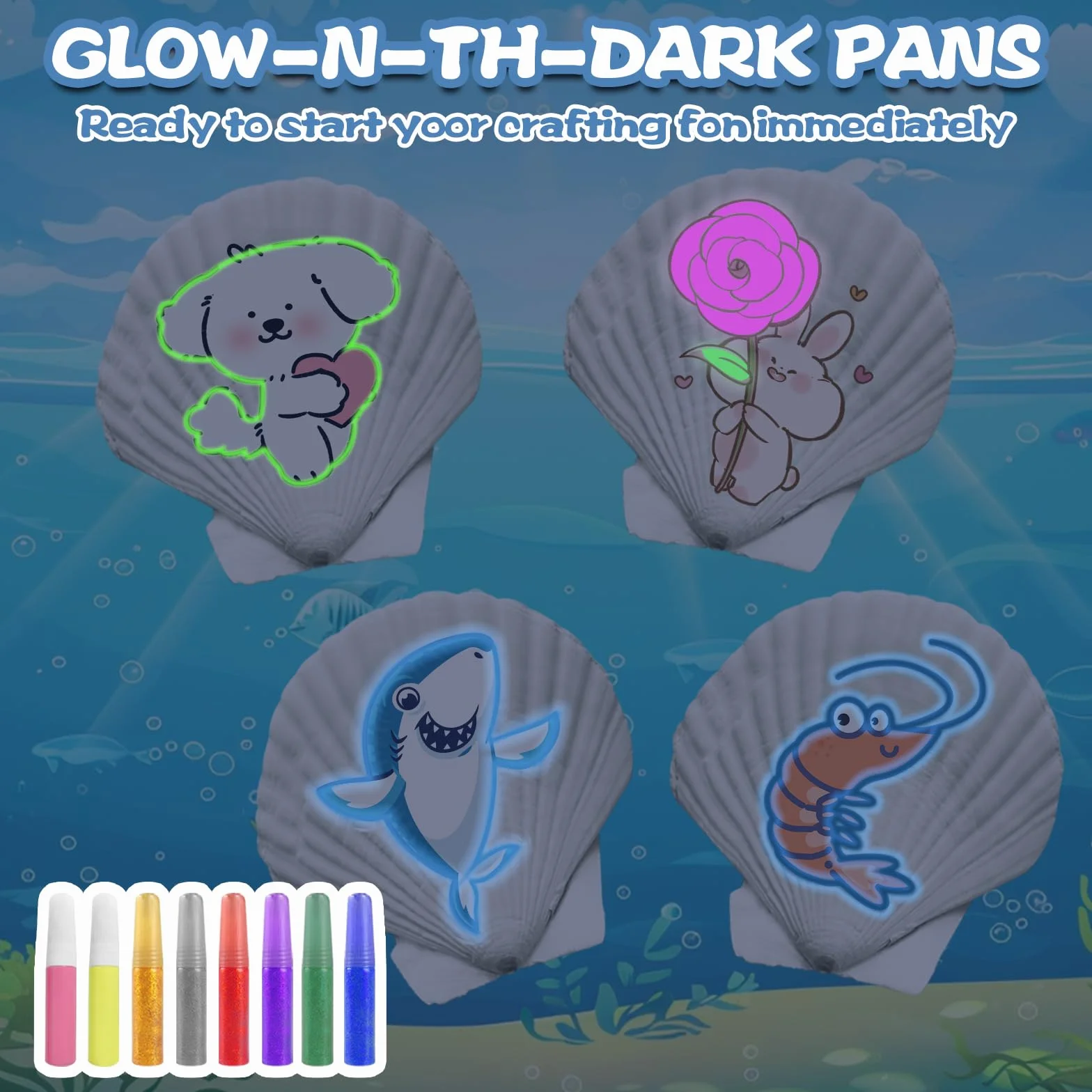 LUCKNIGHT Conchas que Brillan en la Oscuridad Pintar Manualidades para Niños, Kit Pintura de Conchas para Niños, Pintar Kit con conchas, Regalos para Niñas y niños de 5-10 Años