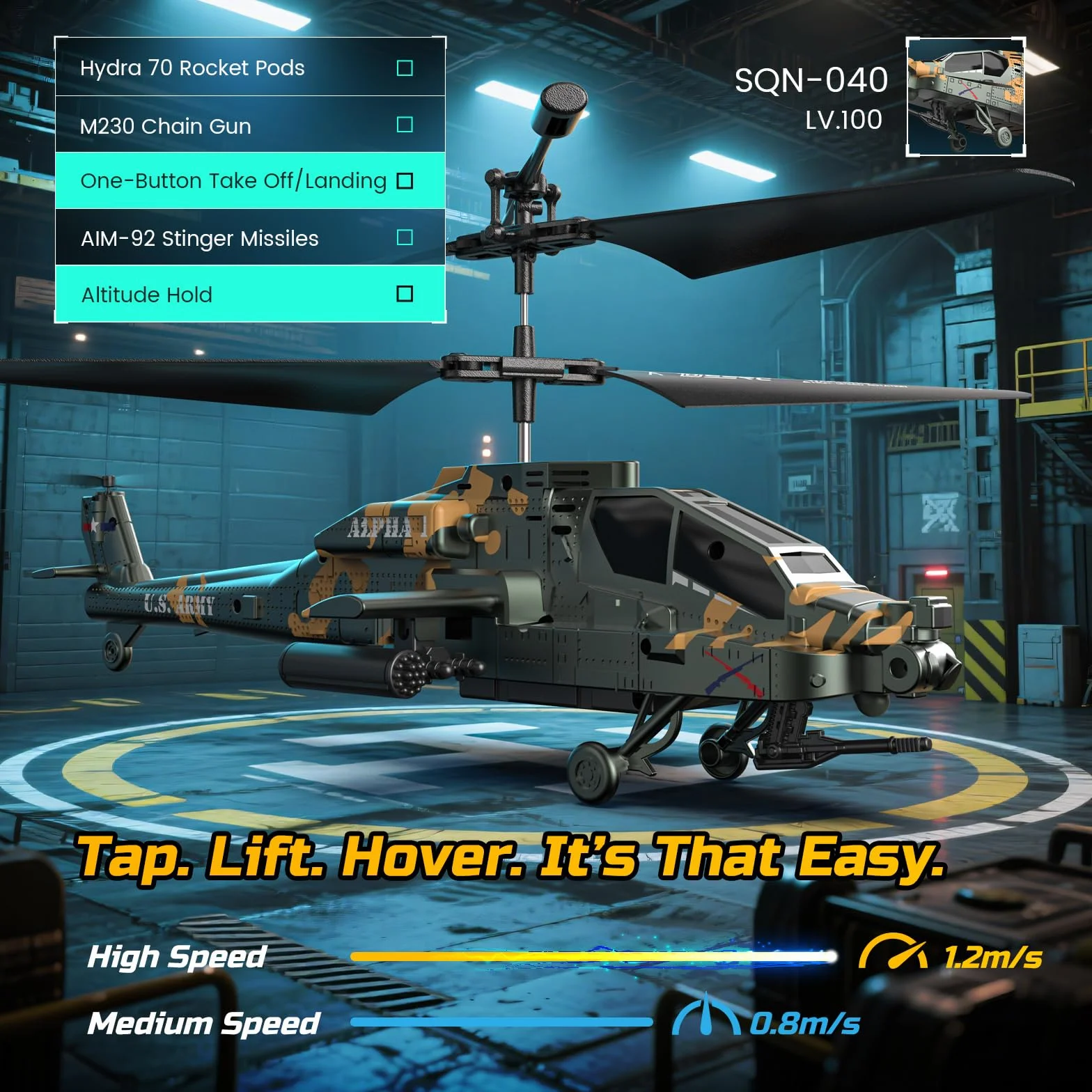 DEERC Helicóptero RC para Adultos y niños, helicóptero Militar Control Remoto 2.4 GHz, 2 baterías, 26 Minutos de Vuelo, Luces LED, retención altitud, despegue con una Sola tecla, Apto para Interiores