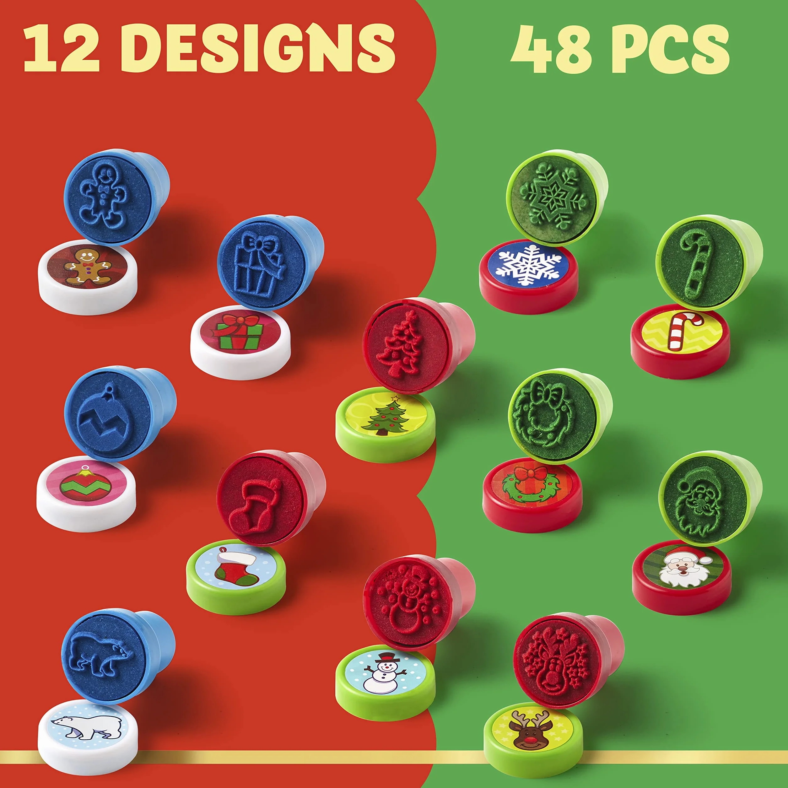 JOYIN Sellos Navidad para Niños 48pcs Sellos para Favor de Fiesta Infantil Premios Escolares Regalo de Cumpleaños