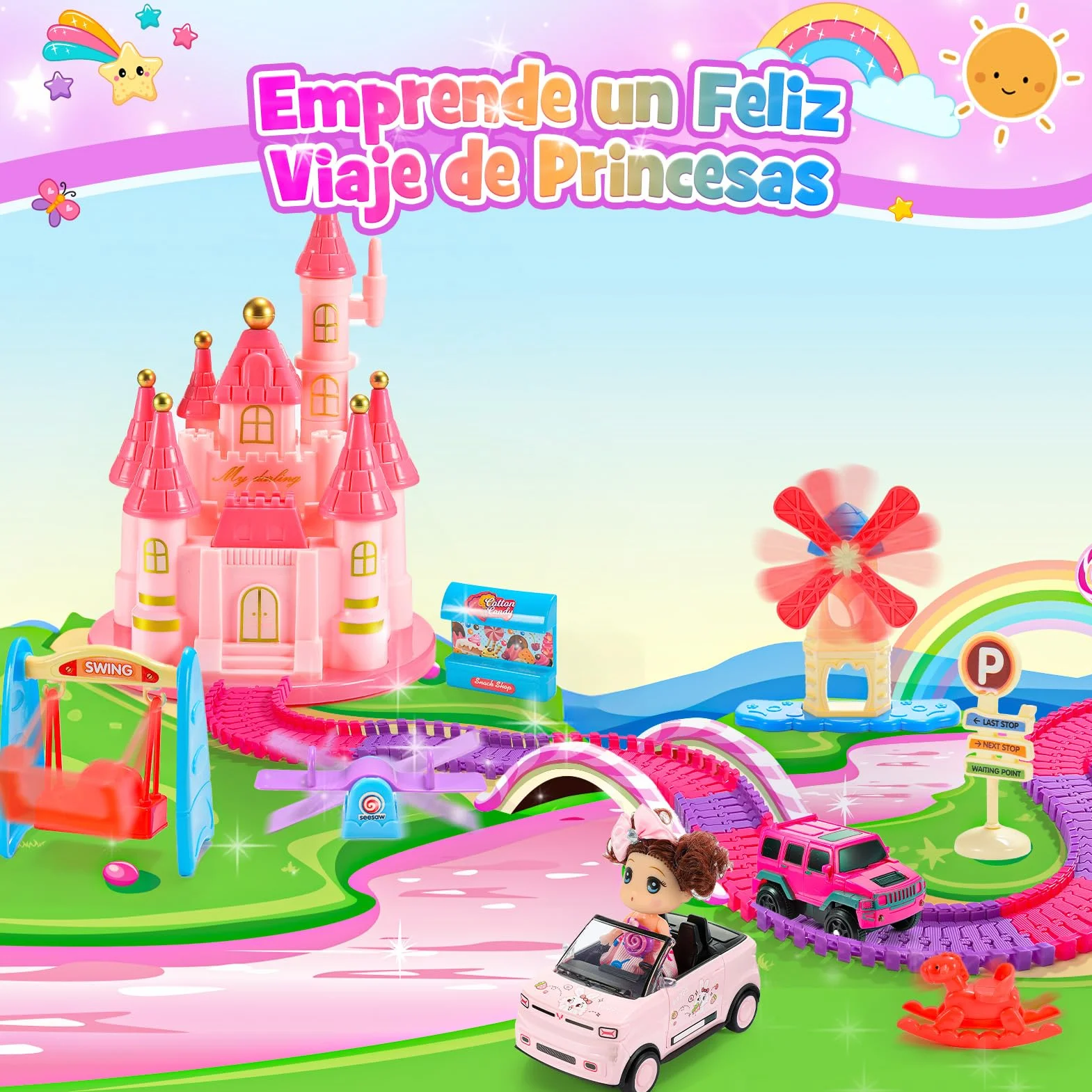 iKidiki Pista FlexIBLE Unicornios y Tiburón para Niñas 3-8 Años - Regalo Cumpleaños