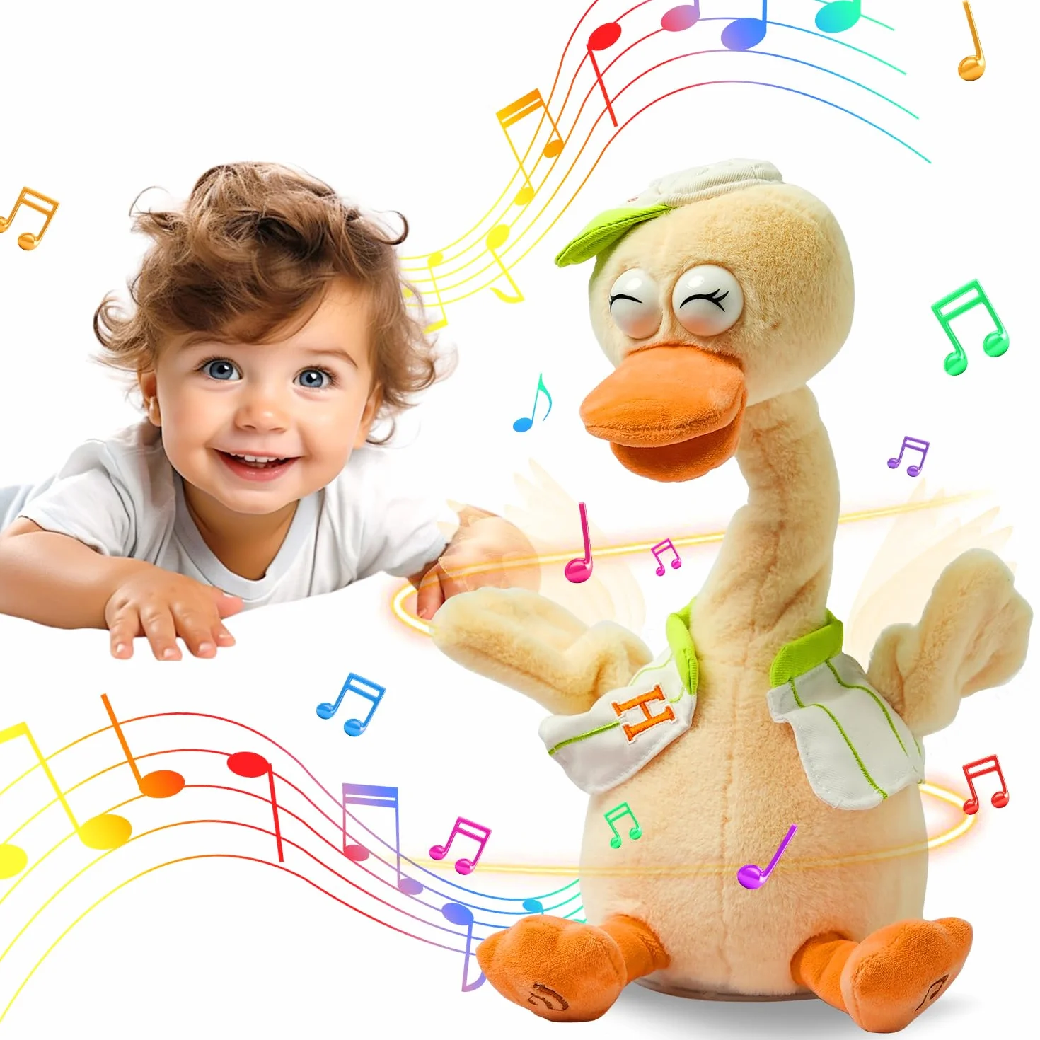 Pato de peluche, cuello de pato estirado, sonido de canto y graznido de pato, juguetes educativos interactivos de animales de peluche de diseño lindo para niños, desarrollo de la inteligencia musical