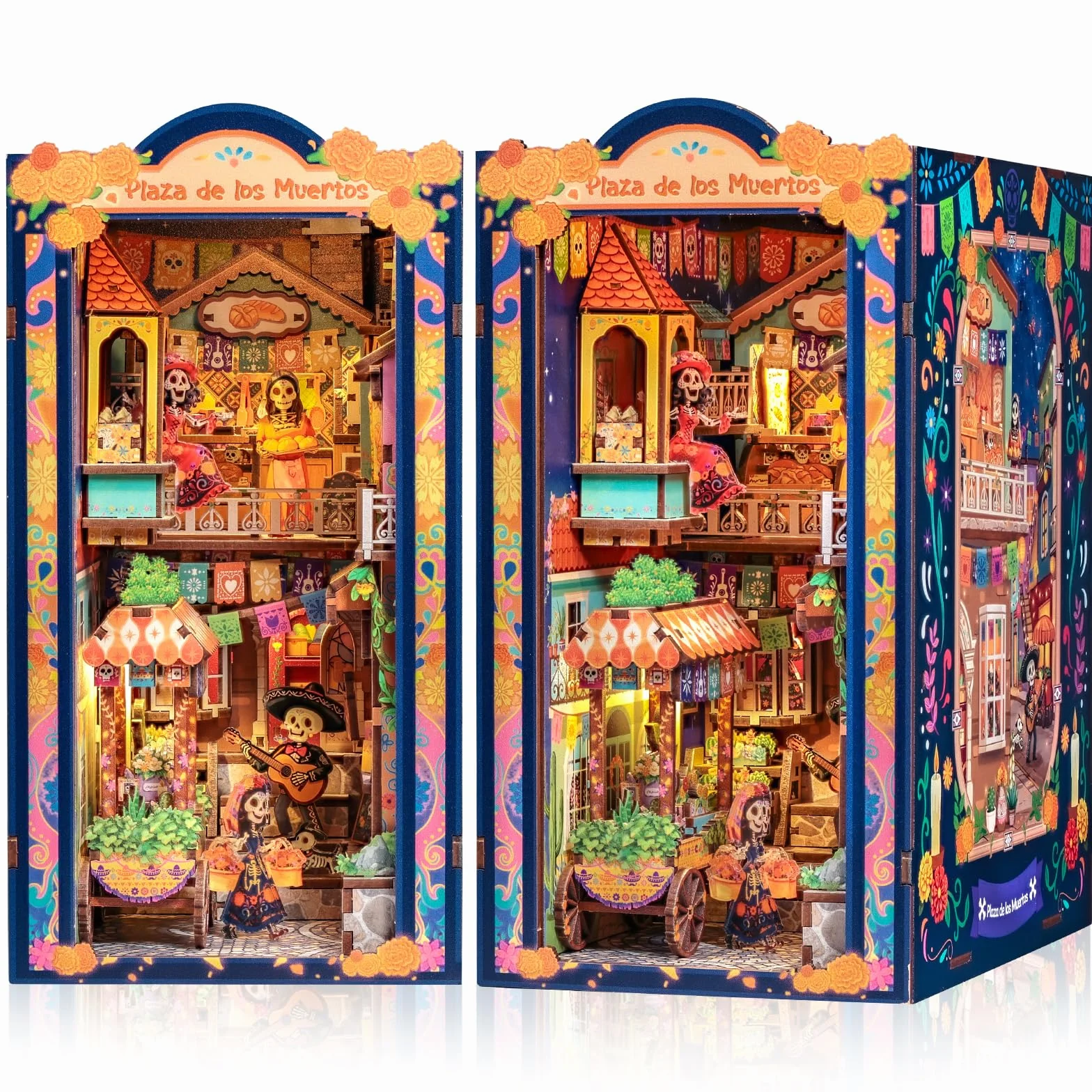 Cutefun Book Nook Kit para Día de Muertos - Kit de casa de muñecas en Miniatura - Kit de construcción de Modelo de decoración de estantería con luz LED, Rompecabezas de Madera 3D, Regalo Decorativo