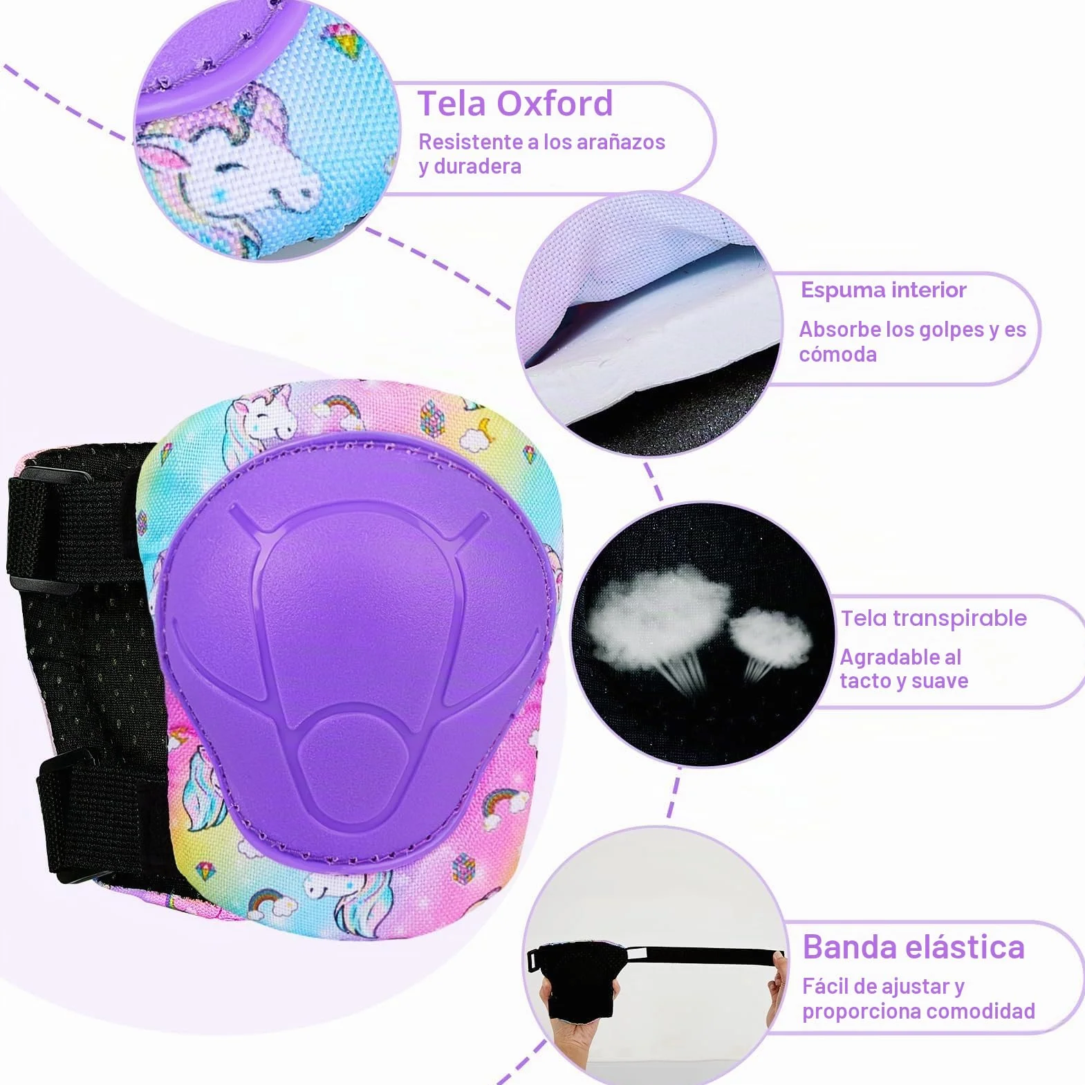 Protecciones Skate Niño Unicorn Castle 6 Piezas Rodilleras Coderas Muñequeras Patines Niña
