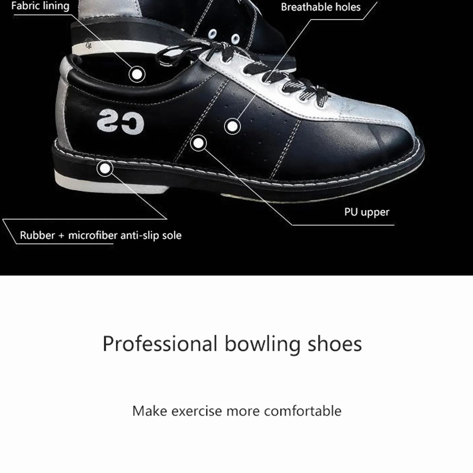Zapatos de bolos para hombre y mujer antideslizantes ligeros de cuero con cordones