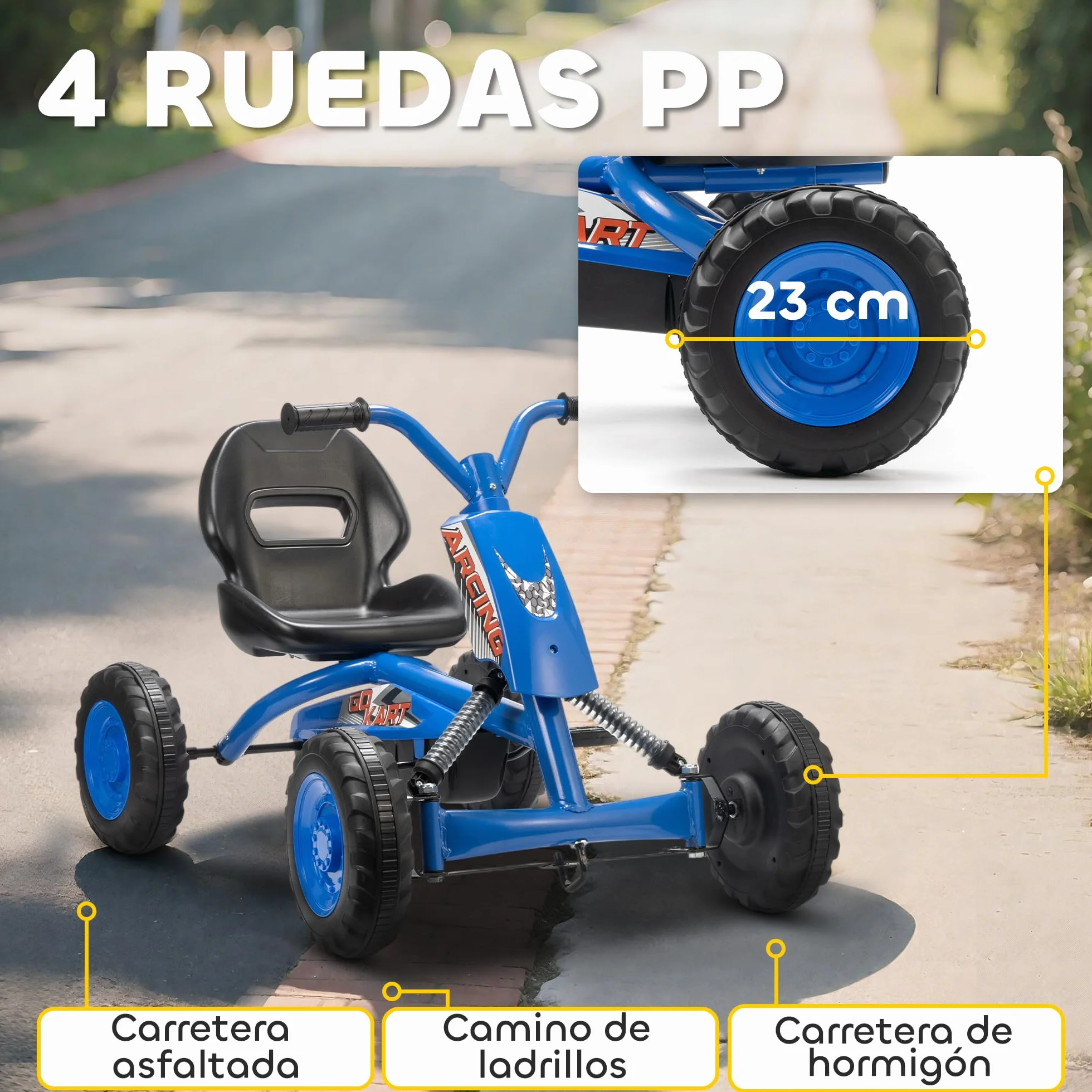 AIYAPLAY Kart Pedales, Go Kart con Ruedas PP, Marco de Acero, Carga 30 kg, para Niños y Niñas de 2-5 Años, Azul