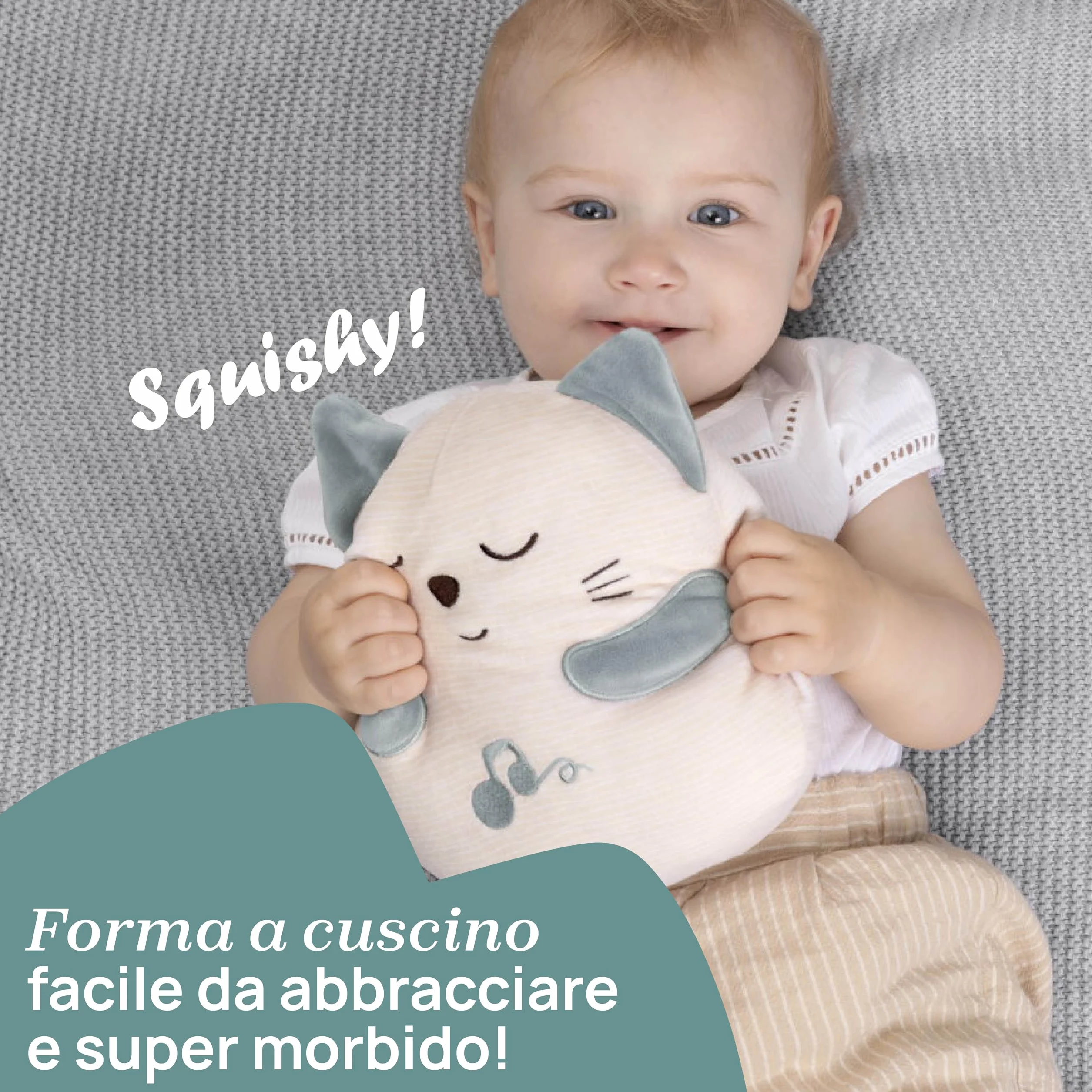 Chicco, Gatito Ronroneador, Peluche Electrónico Interactivo, Reproduce el Sonido y Las Vibraciones de los Ronroneos del Gato, Música Clásica, Tacto Suave, Lavable en Lavadora, Juguete Bebés +0 Meses