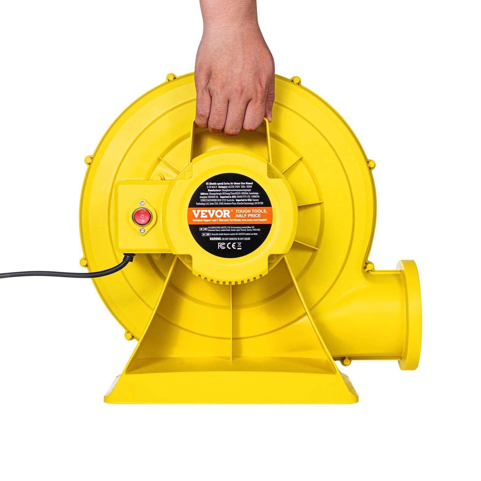 VEVOR Soplador de Aire para Castillos Inflables, 870 W y 950 W, 1,3 HP, Bomba Comercial, Ventilador Eléctrico 3300 RPM, Castillos Inflables, Toboganes de Agua, Amarillo, 420 x 240 x 420 mm