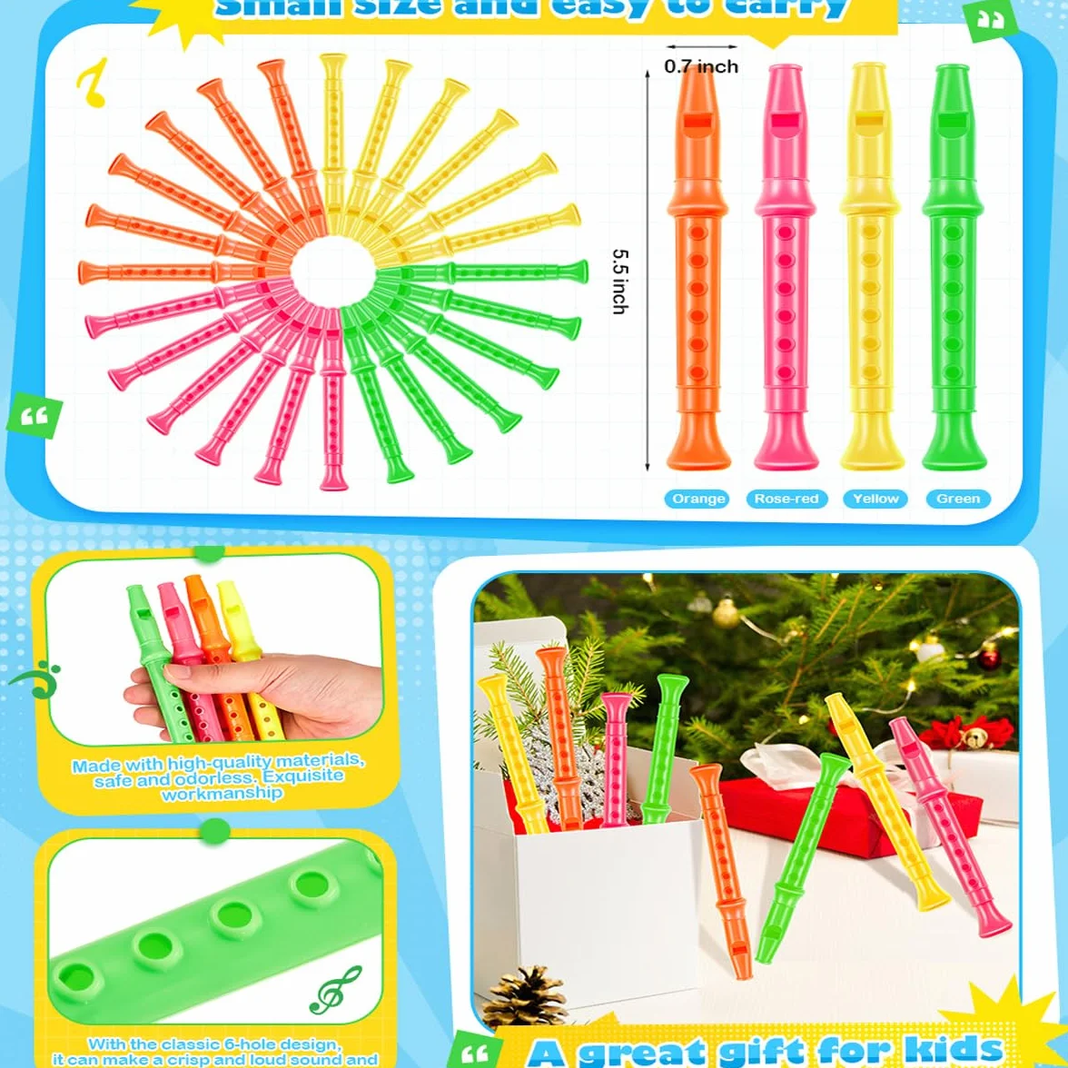 24 Piezas Instrumento para Flauta Dulce para Niños, Flautas de Plástico 6 Orificios, Flauta Musical, Instrumentos Musicales, Juguete para Fiesta Música, Favores Fiesta para Niños, Regalo Rellenos Bols