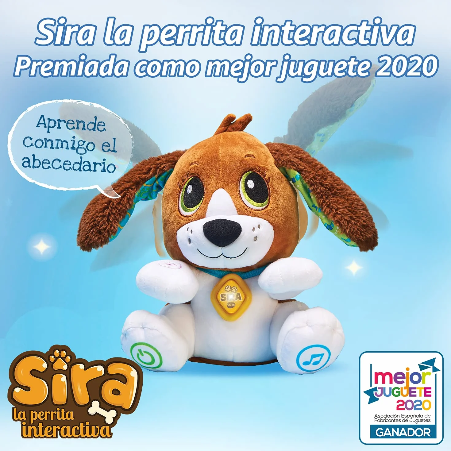 VTech-Baby Sira la perrita interactiva, Suave Animal de Peluche Que fomenta la conversación y Repite lo Que Dices, Juguete para bebés +12 Meses, Versión ESP