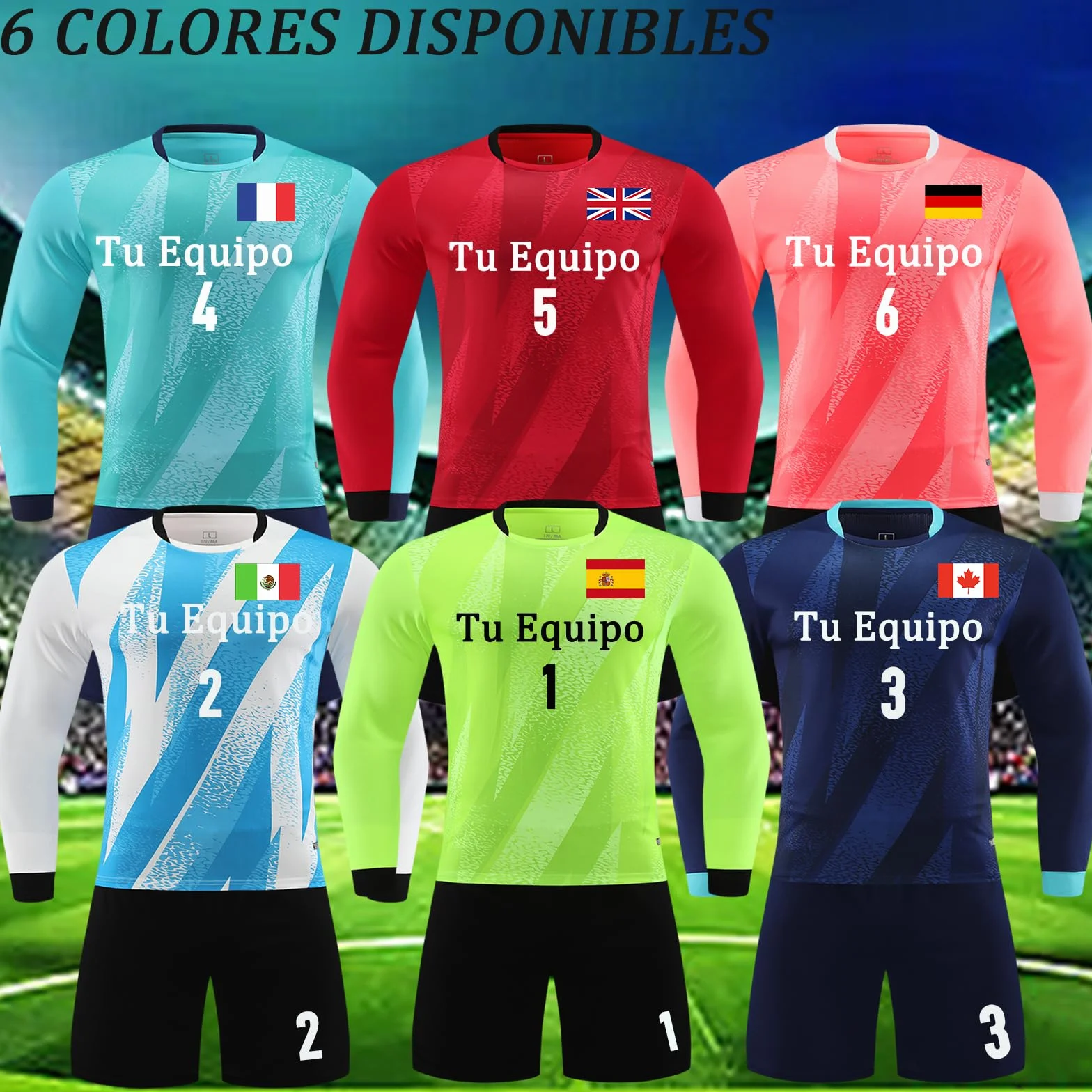 Camiseta Portero Personalizado Mangas Largas Equipacion Futbol Portero Pantalones Cortos