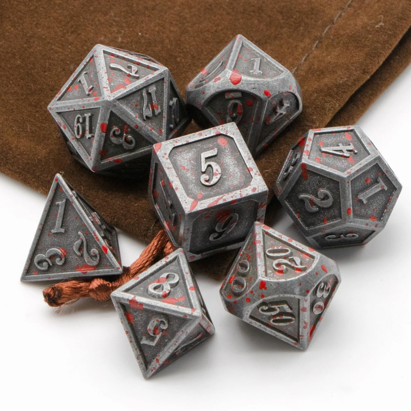 Dados D&D de Metal para Dungeons and Dragons, D20 para Juegos de Mesa, RPG, MTG, Shadowrun Pathfinder (Sangre Plateada)