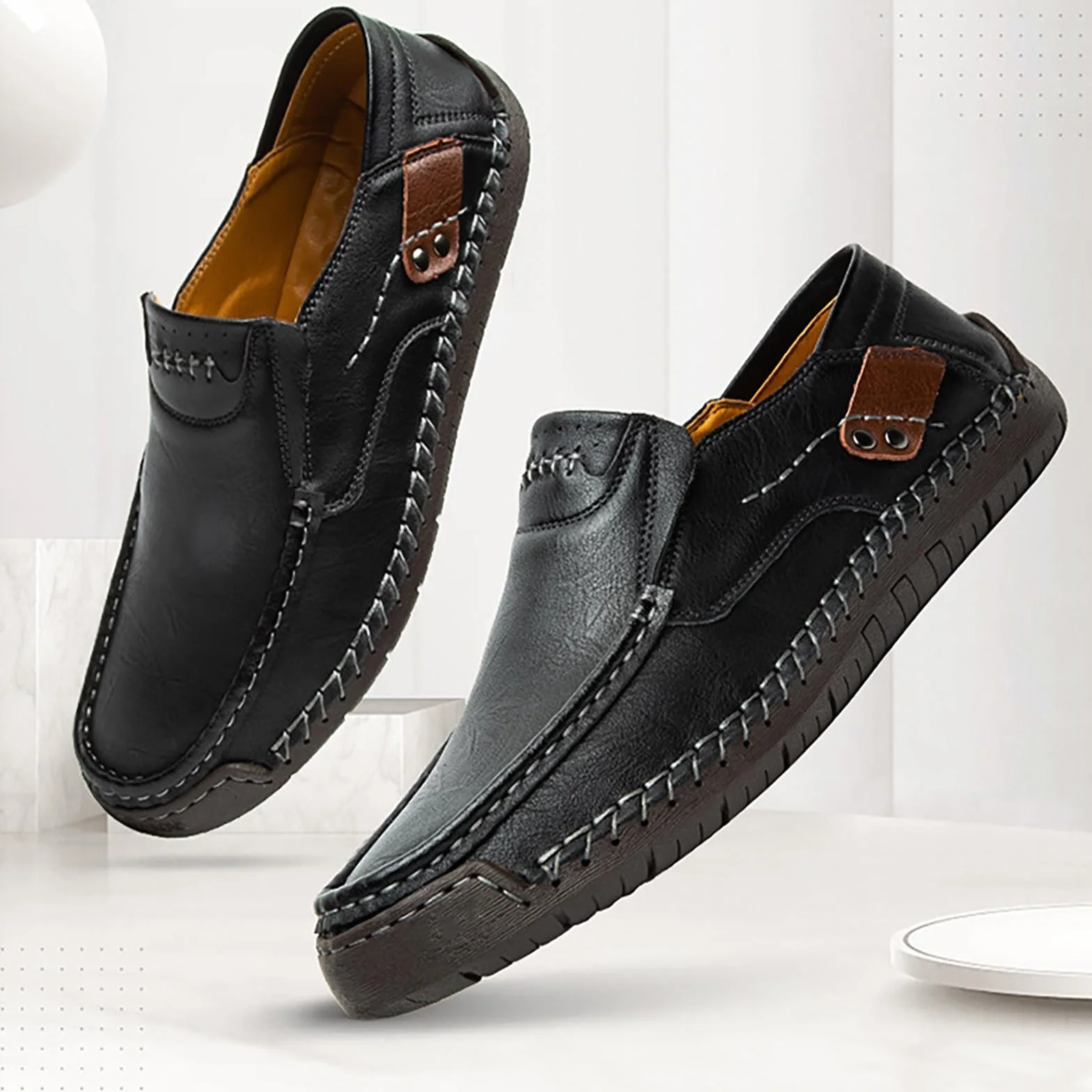 Mocasines de cuero para hombre sin cordones caña baja ligeros transpirables zapatos vestir suela suave