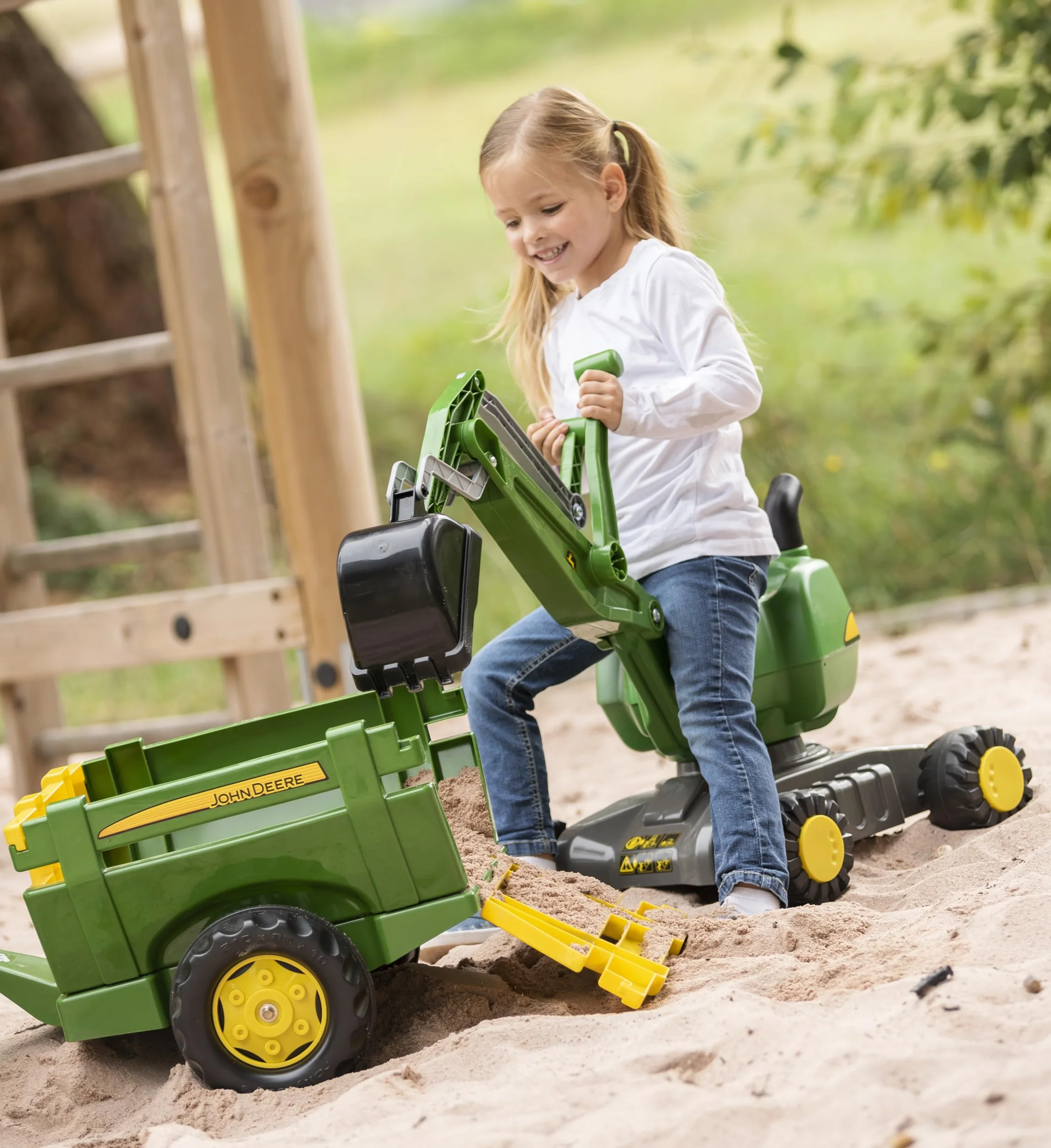 Rolly Toys rollyFarm John Deere Trailer (remolque de una rueda, remolque tractor con portón trasero, 2,5 - 10 años) 122103