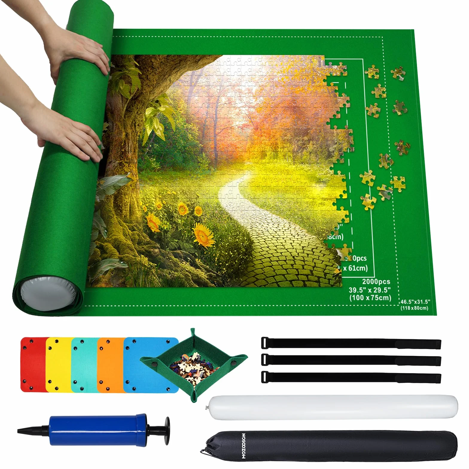 MOZOOSON Tapete Puzzle 2000 Piezas, Puzzle Mat Roll Fieltro Tapete para Puzzle, Alfombra Puzzle, Accesorios para Guardar Los Puzzles con 6 Puzzles Clasificadores
