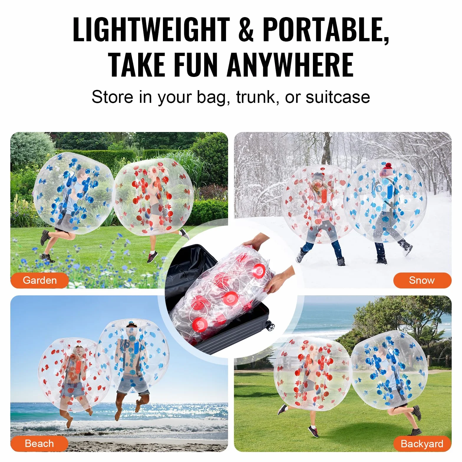 VEVOR Bola de Choque Inflable 2 Piezas 1,2 m x 1,03 m Bola de Colisión Humana y Rebote de Burbujas Cuerpo de PVC Parachoques Inflable de Puntos Rojo+Azul