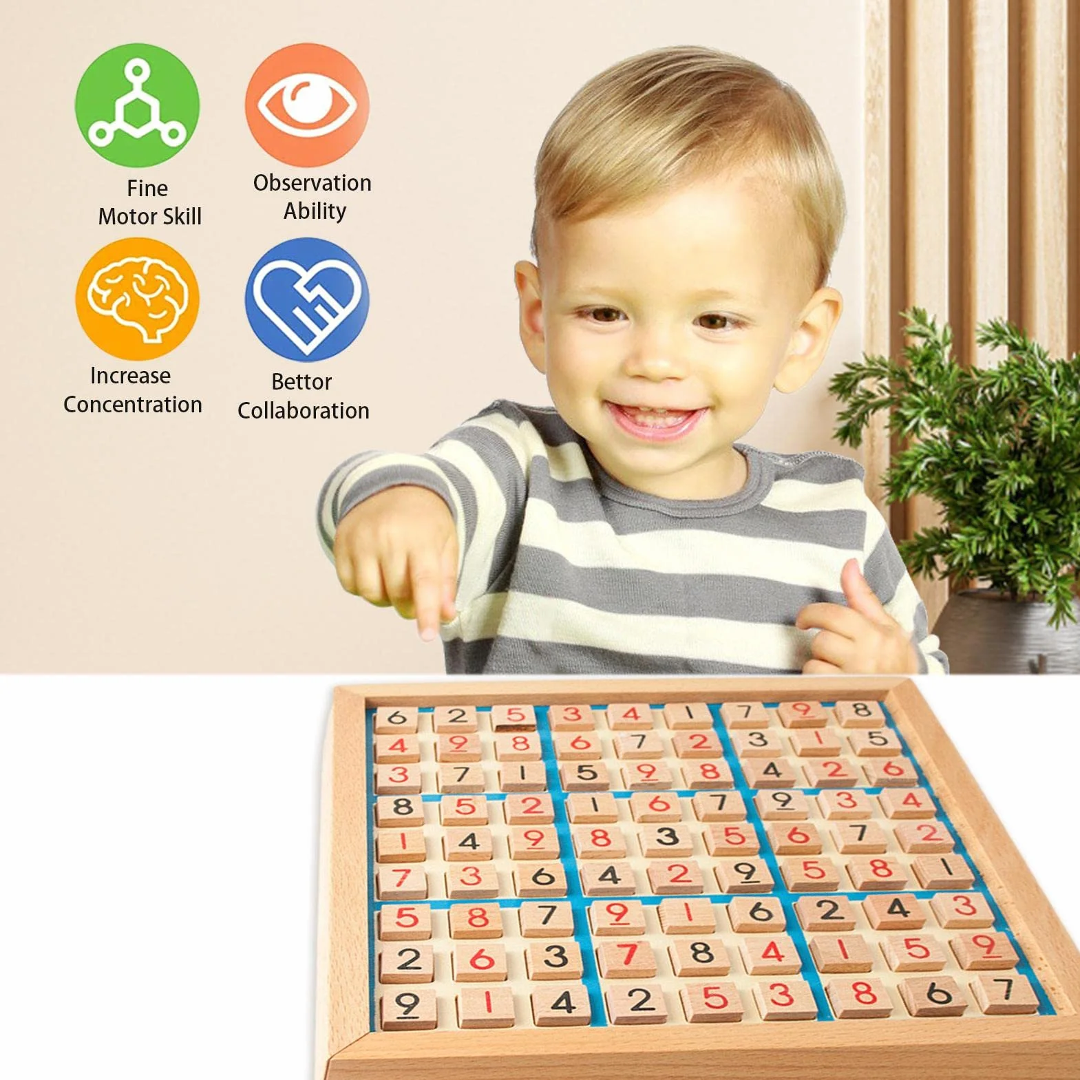 Mesa Sudoku Madera | Juguetes Rompecabezas matemáticas con cajón - Juego Familiar cuadrícula 9x9, Escritorio Math Brain Teaser