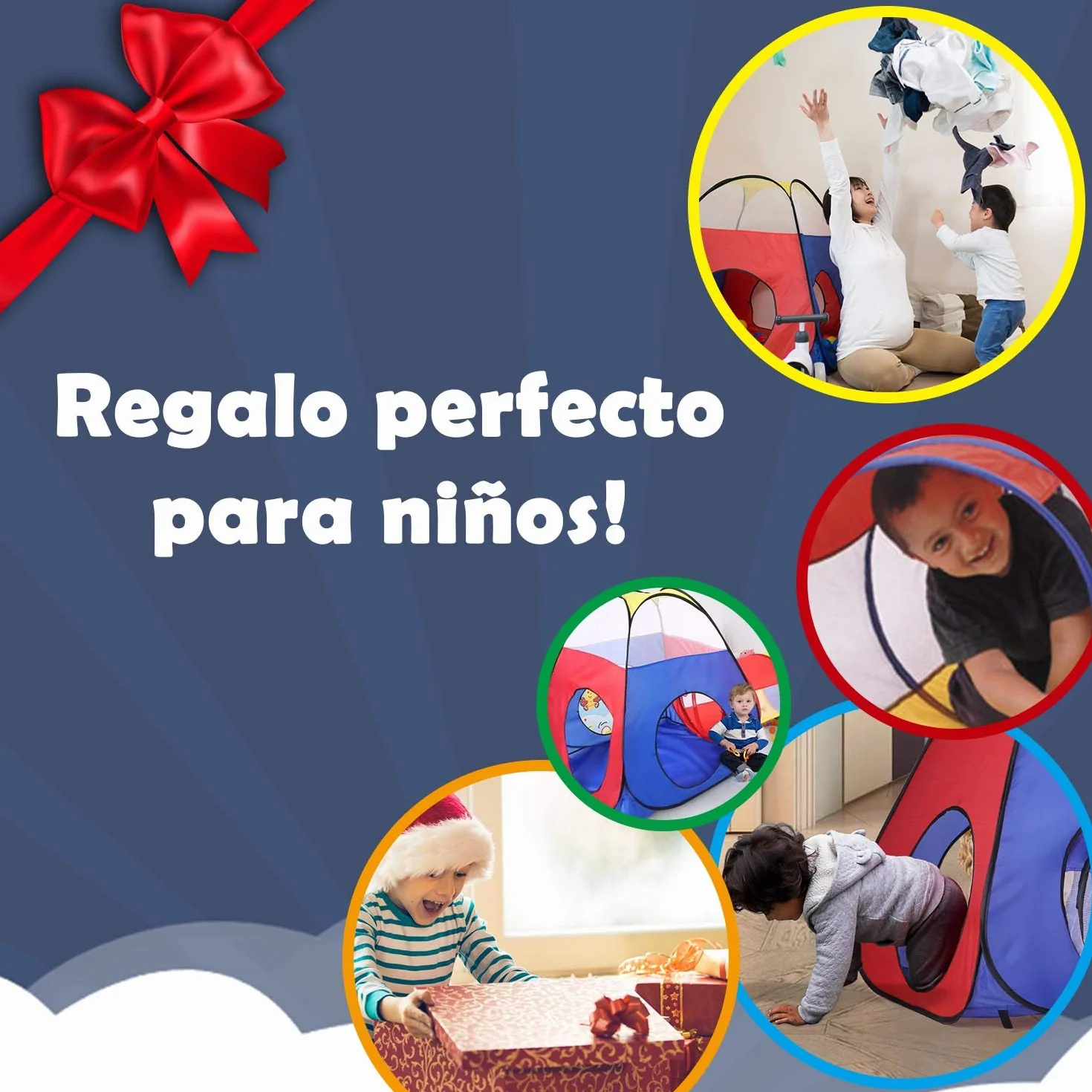 Opret Tienda Campaña Infantile 4 en 1 Pop-up Casita Infantil con Tunel Parque Infantile Plegable para Jardín y Casa, Regalo de Cumpleaños para Niños