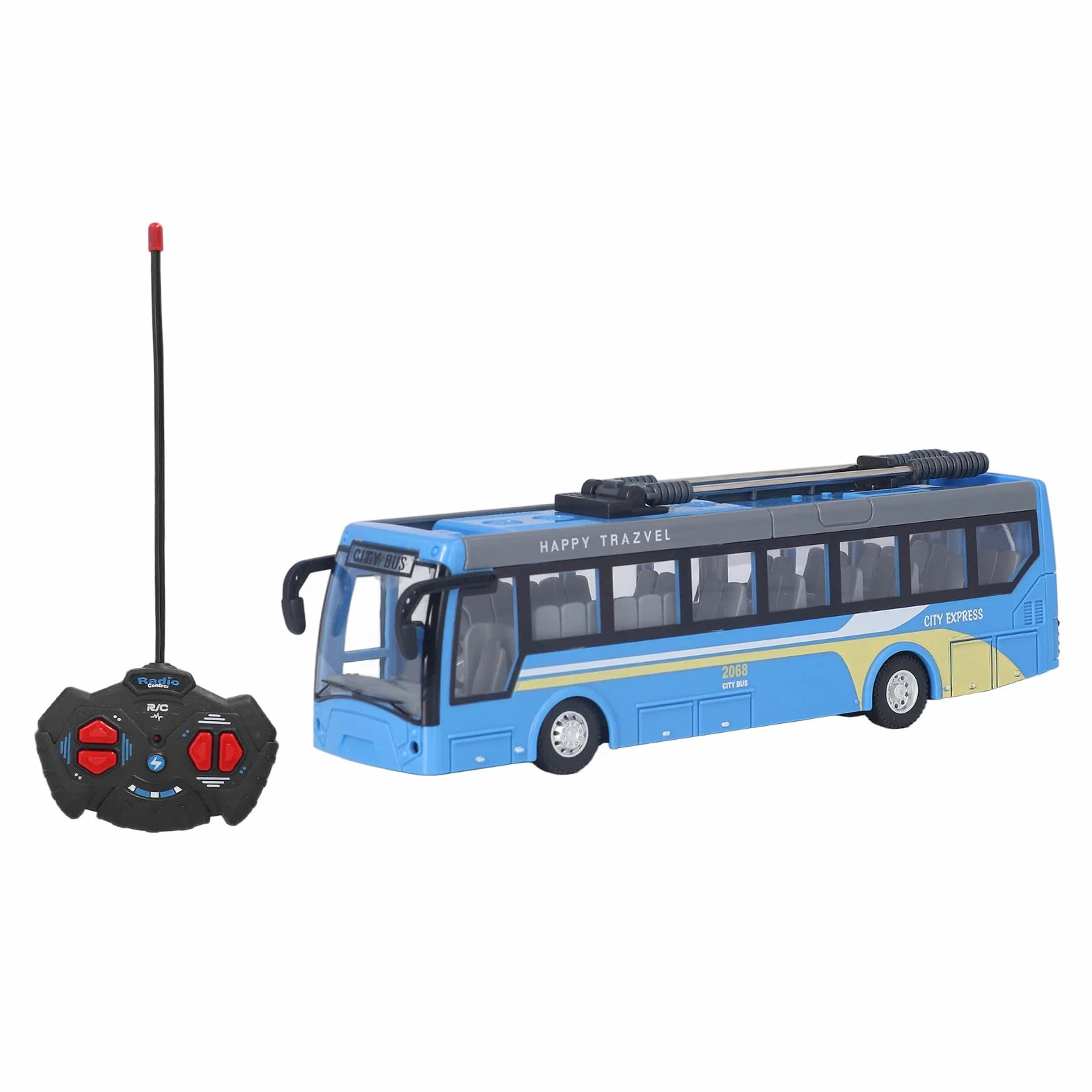 Control remoto autobús alta simulación todas las direcciones conducción recargable RC autobús escolar para niños (azul)