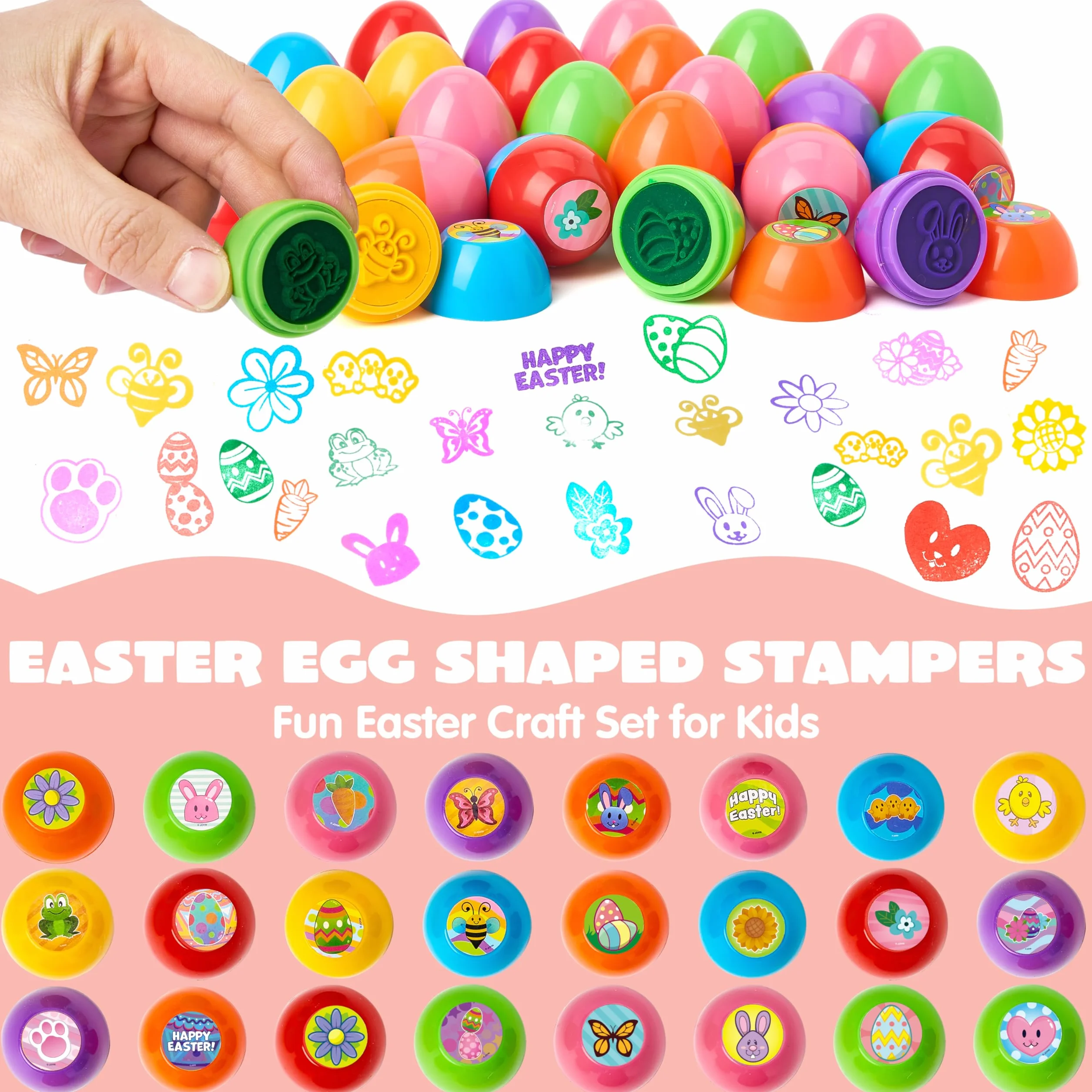 JOYIN 24 sellos de huevos de Pascua, grandes juguetes de Pascua para juegos de caza de huevos de Pascua, fiesta temática de Pascua, cosas de huevos de Pascua, rellenos de cestas de Pascua