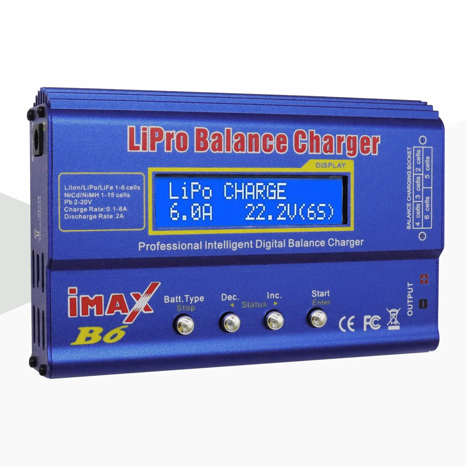 Cargador LiPo de 80 W 6A Balance Profesional Cargador de Alta Potencia para LiPo/Li-Ion/Life (1-6S), NiMH/NiCd (1-15S), Cargador RC de LED con Fuente de alimentación