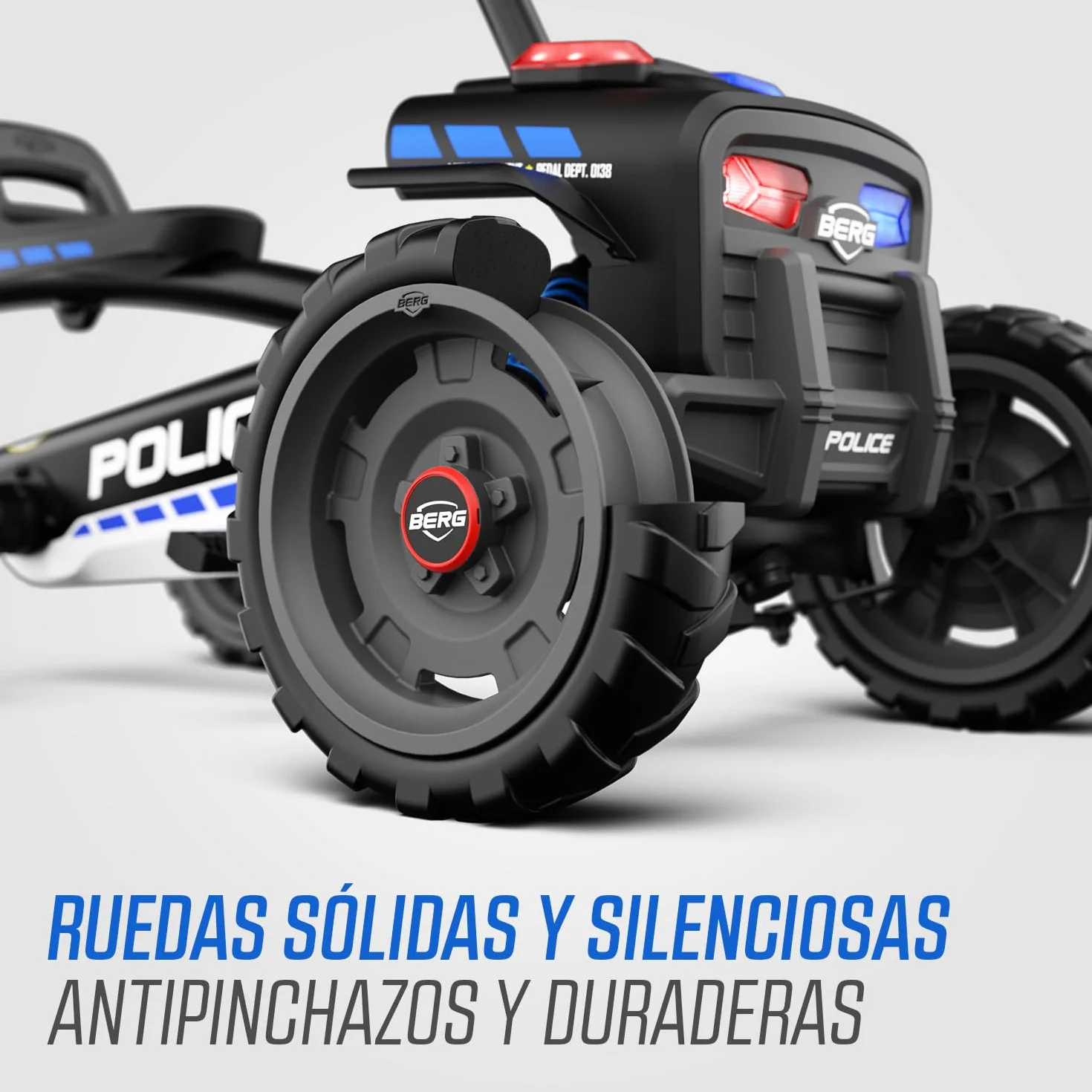 BERG Kart a Pedales Buzzy Police | 2-6 años, cuadro resistente, asiento regulable, volante regulable