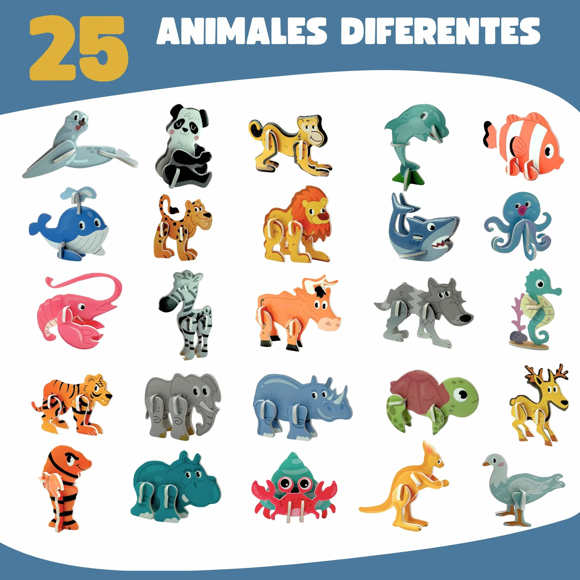 Puzzles 3D para Niños Set 25 Animales Actividad Educativa Creativa Regalos Fiestas Cumpleaños