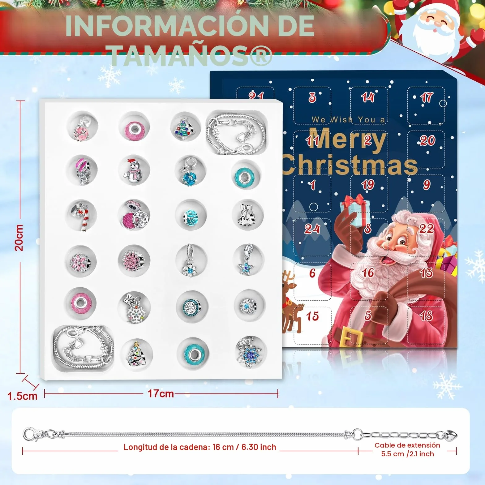 Calendario de Adviento 2025 Niña Joyas Regalos, Navidad 24 días de Calendario de Cuenta Regresiva Sorpresa Mujer Bricolaje Charms Pulsera Kit