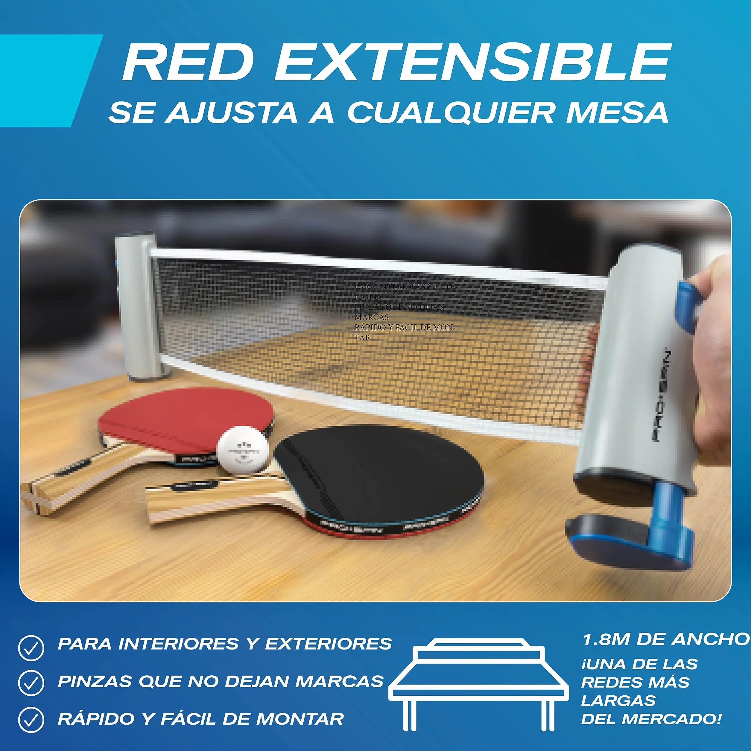 PRO-SPIN Set de Ping Pong Portátil con Red Retráctil, Palas y Pelotas 3 Estrellas