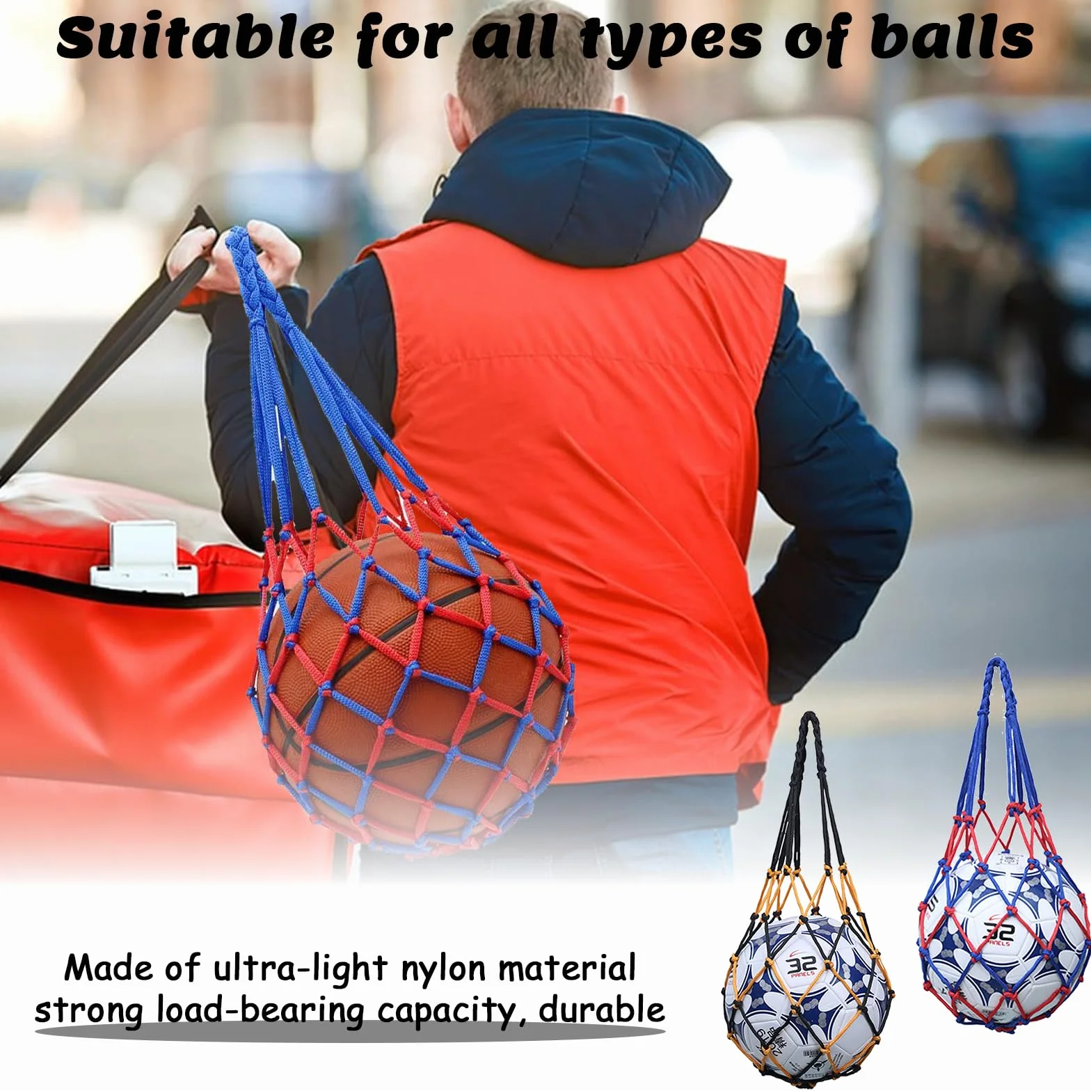 Bolsa para Balón Red para Balones de Fútbol con 2 Agujas Plateadas Inflables para Baloncesto Voleibol