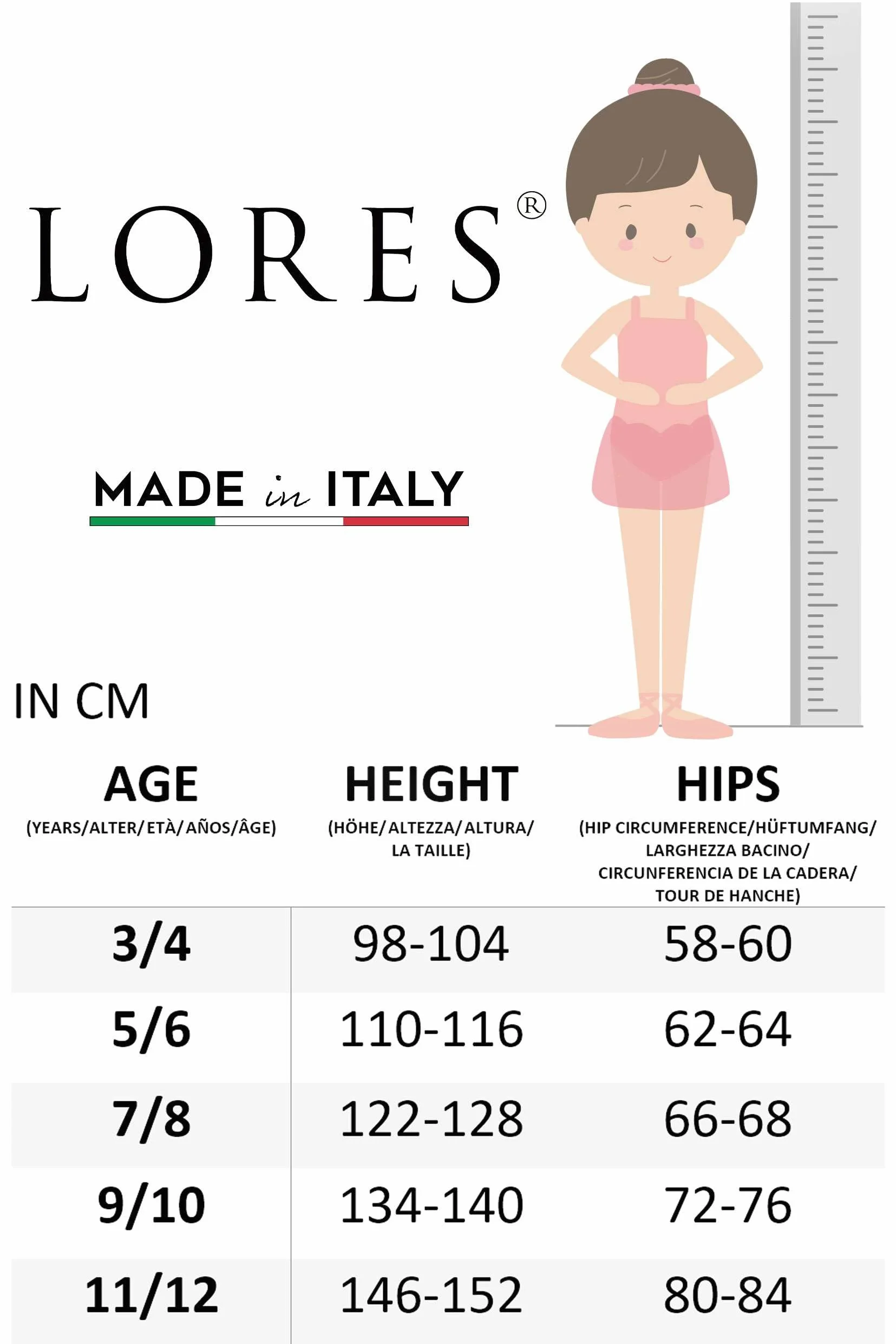 Lores Mallas lisas infantiles 40 denier opacas fabricadas en Italia