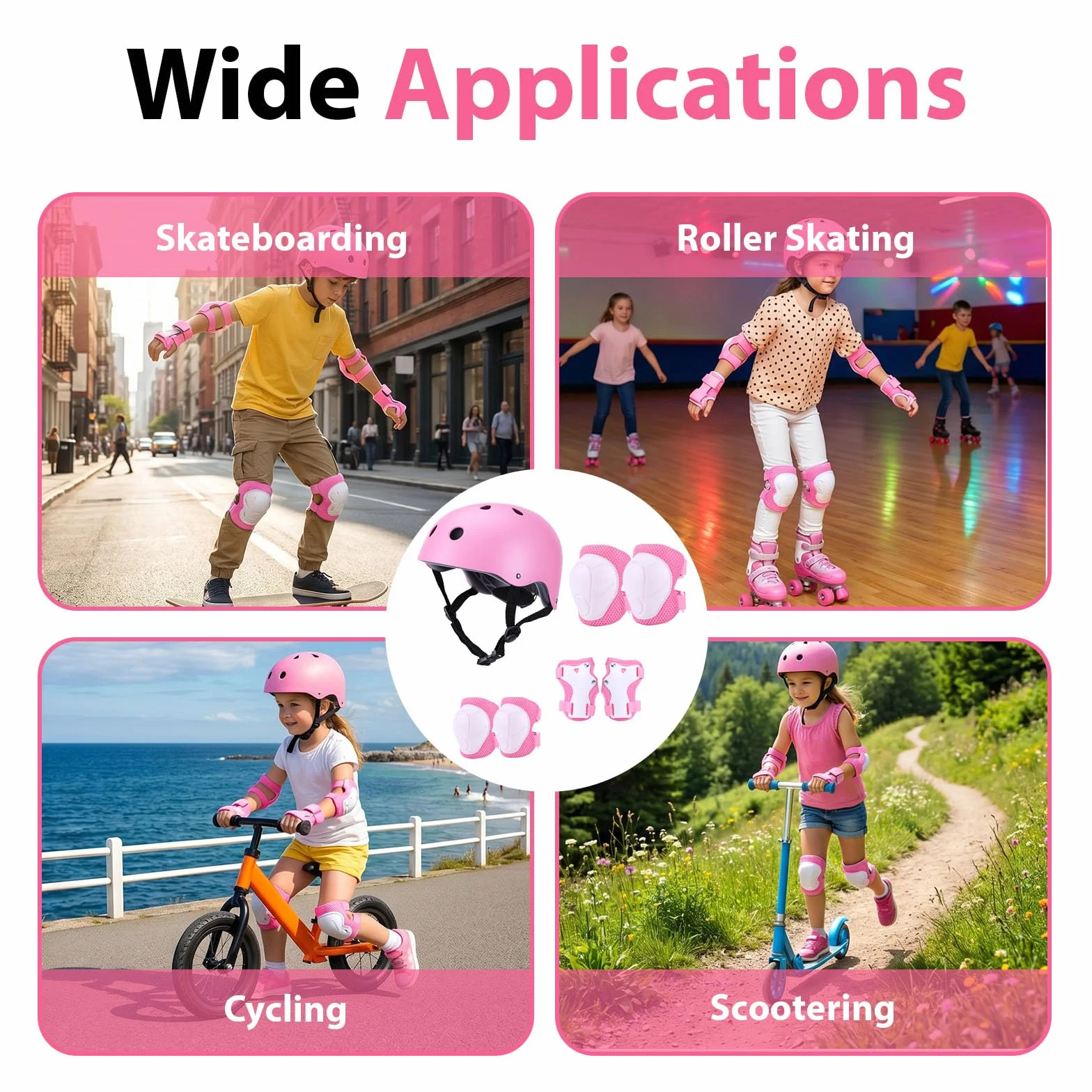 Equipo de Proteccion Infantil 9 Piezas con Casco Ajustable, Rodilleras, Coderas y Muñequeras para Patinaje Ciclismo