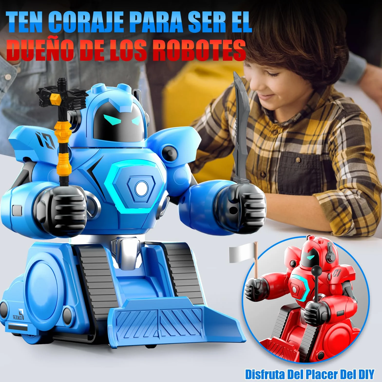 Herenear Robot Kombat Teledirigido con Muñeca Eyectora, 2 Piezas RC Robot Juguete con Luz LED y Música, 360° RobotCombate de Boxeo, Coche de Fútbol Teledirigido Regalos para Niños 6 Años