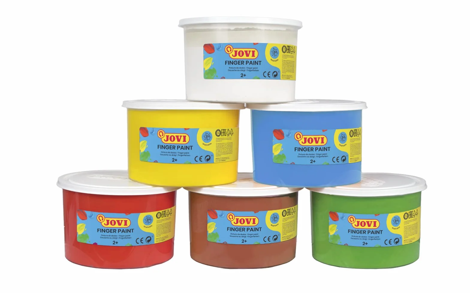 Jovi - Pintura de dedos Finger Paint, Caja de 6 botes de 500 ml, A partir de 2 años, A base de ingredientes naturales, Sin gluten