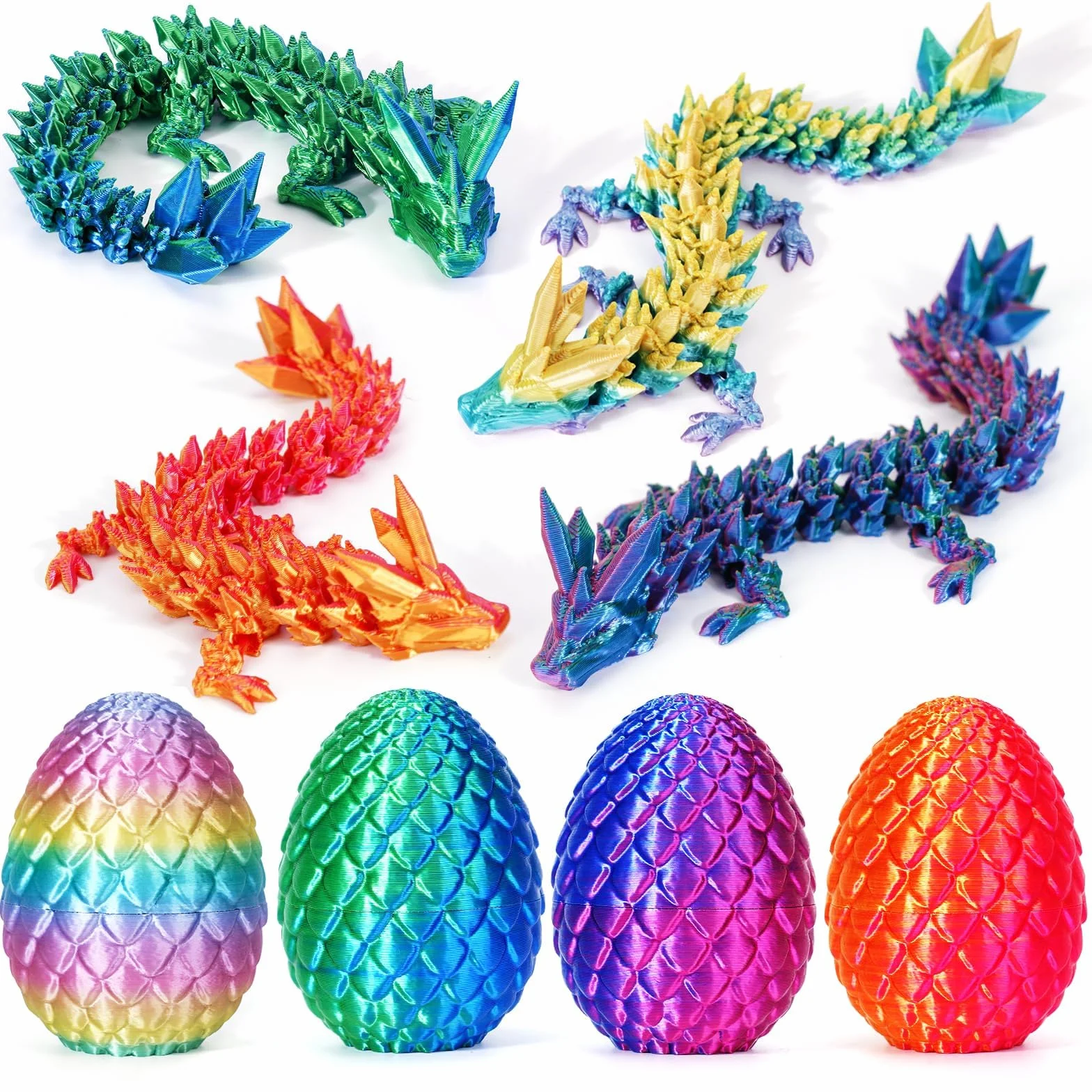 Set de 4 Huevos de dragón Impresos en 3D con Dragones articulados en su Interior Juguete Fidget de dragón para niños y Adultos Decoración para casa Oficina Regalo para Pascua Navidad cumpleaños