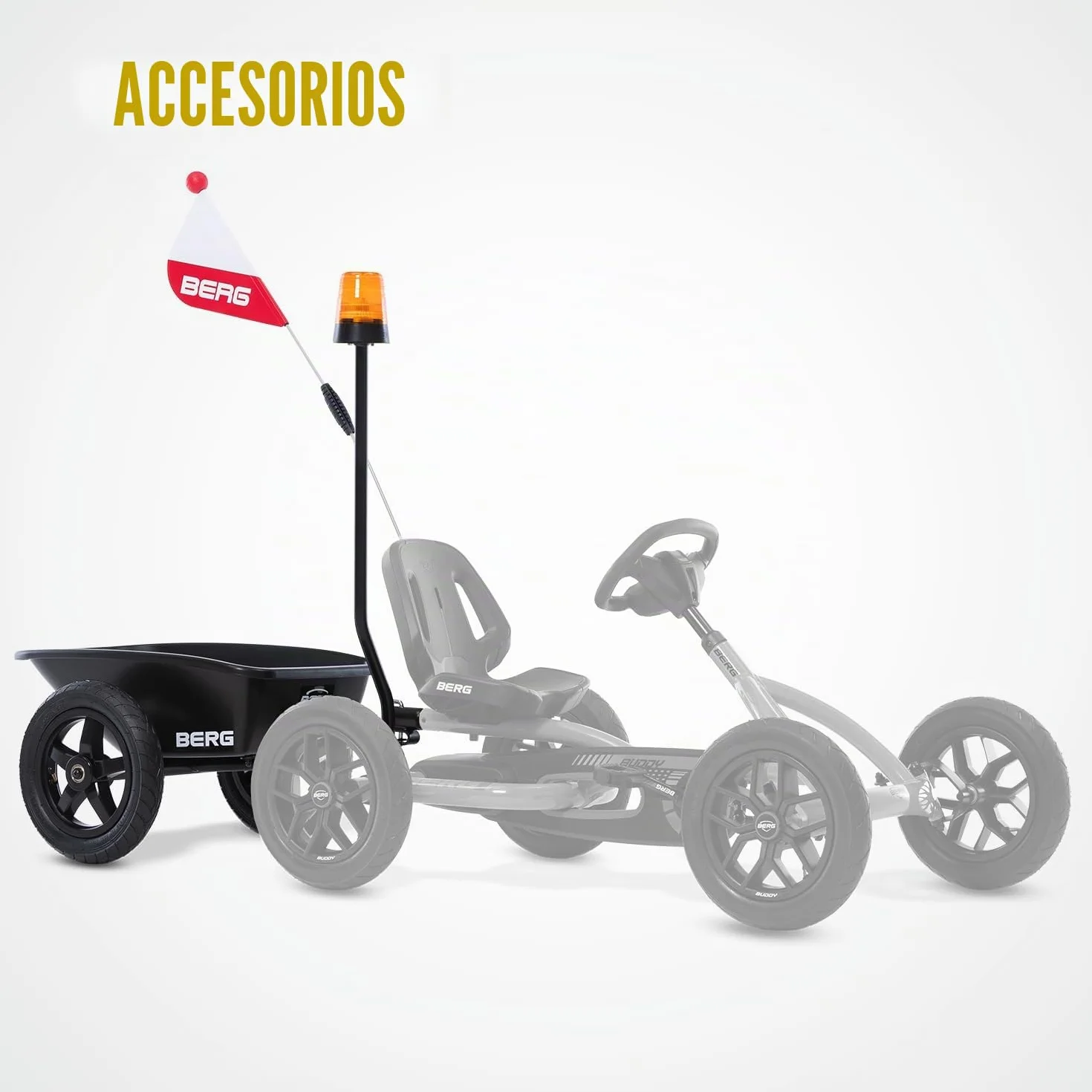 BERG Kart a Pedales Buddy Cross | Amarillo, 3-8 años, cuadro resistente, asiento regulable, volante regulable
