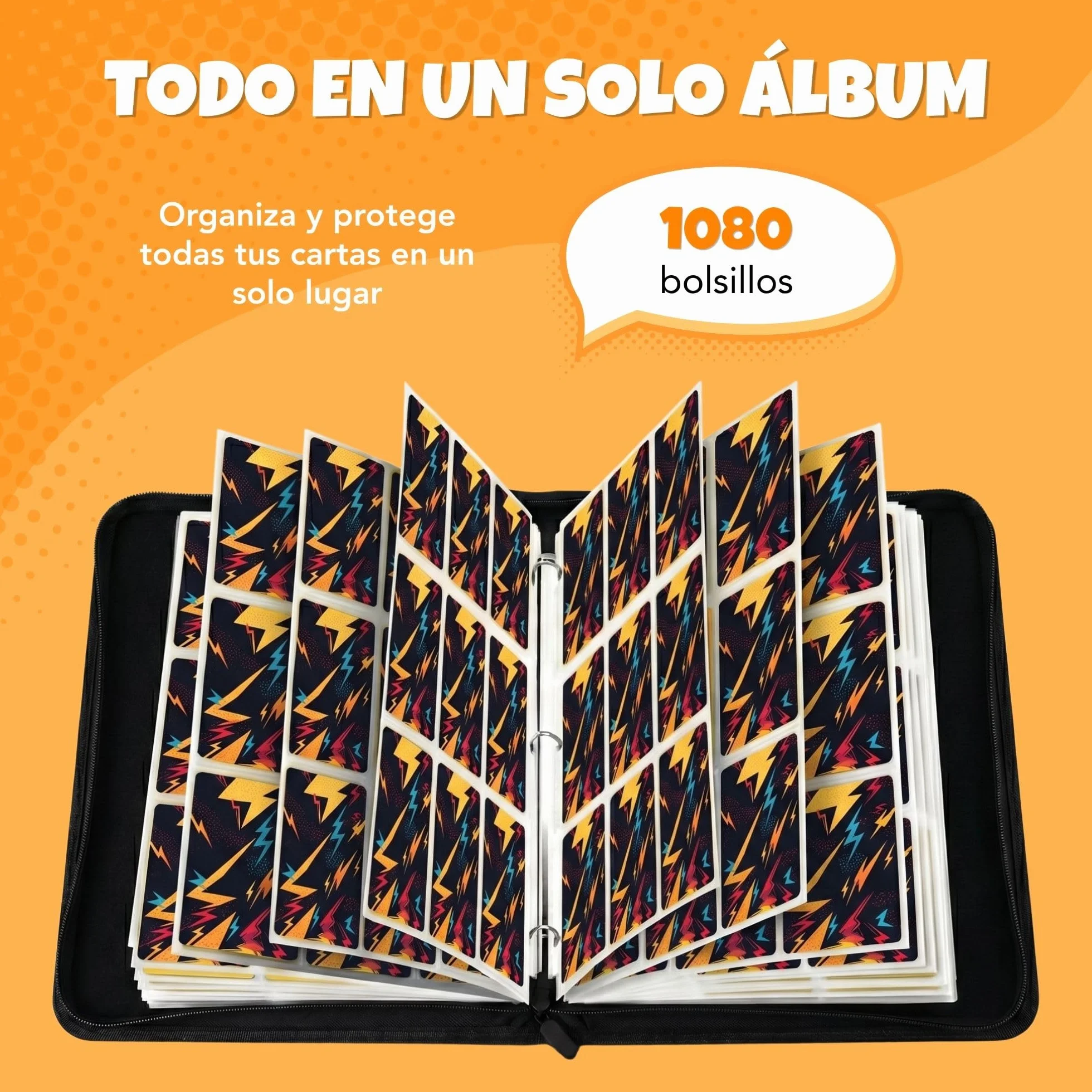 Álbum Cartas para Pokémon – 1080 Cartas, 60 Páginas y 9 Bolsillos – Card Binder Grande con Cremallera – Carpeta para Cartas TCG con Archivador Impermeable y Doble Cara